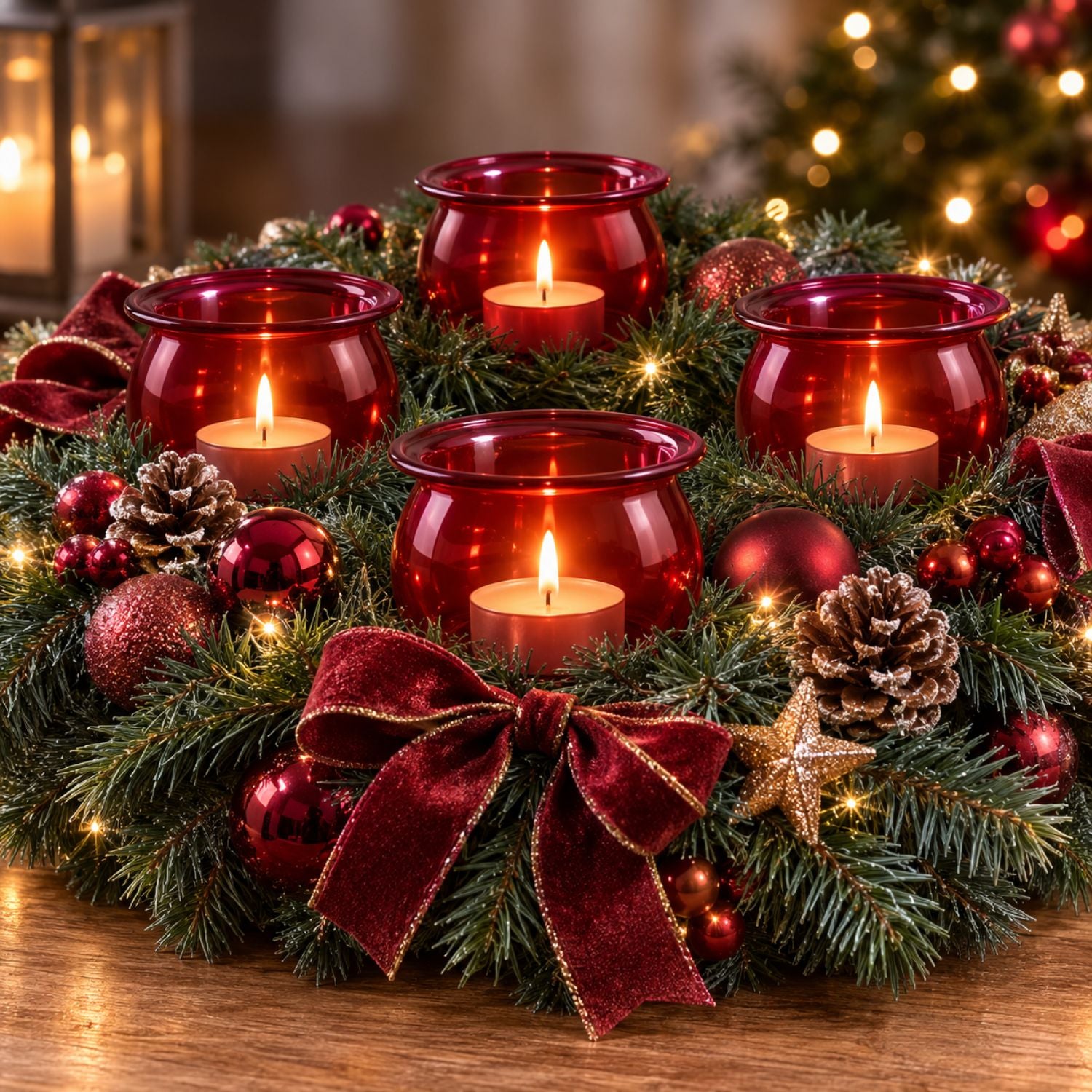 Teelichthalter aus Glas zum Stecken, 4er-Set – für Adventskranz & Gestecke – mundgeblasen, mit Windschutz