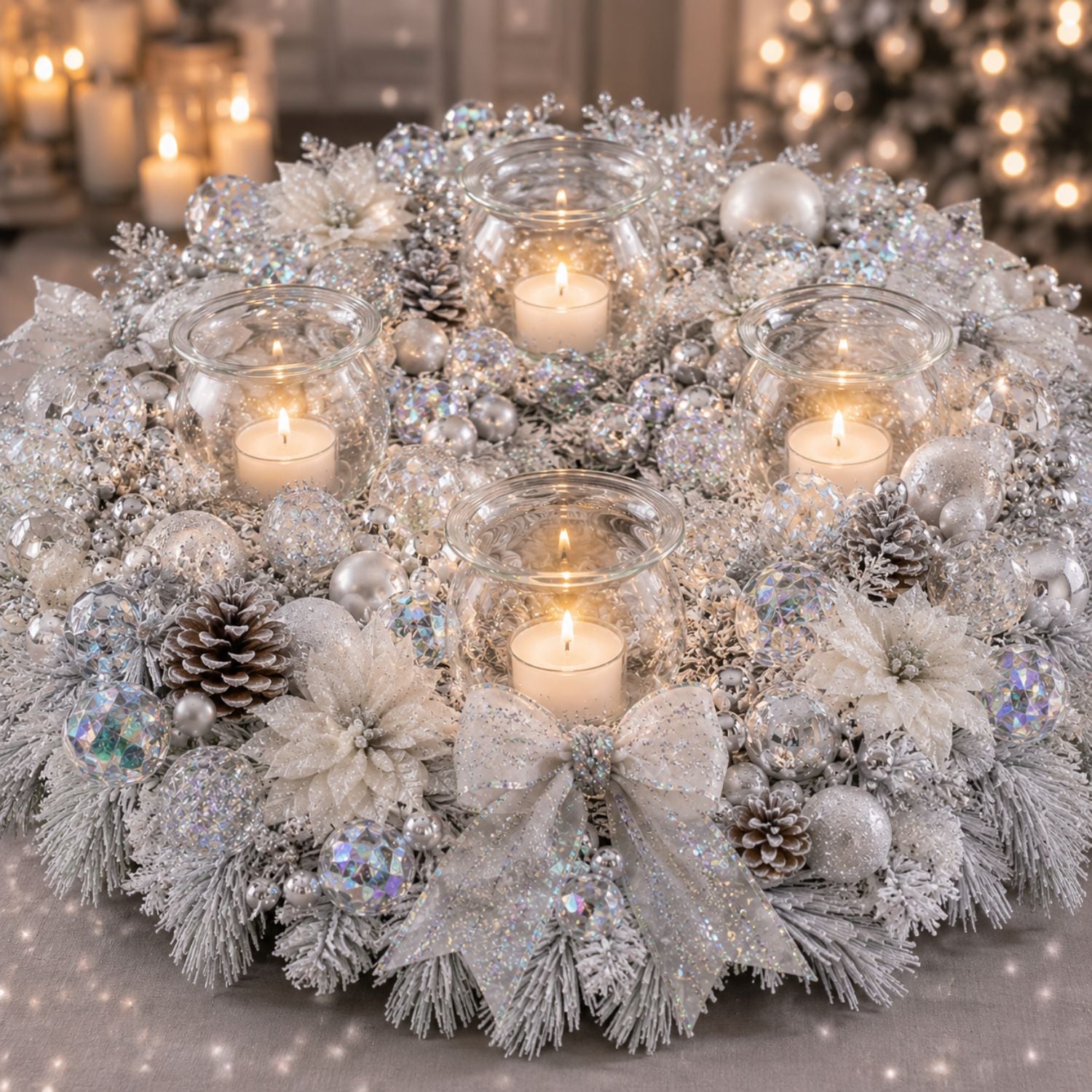 Teelichthalter aus Glas zum Stecken, 4er-Set – für Adventskranz & Gestecke – mundgeblasen, mit Windschutz