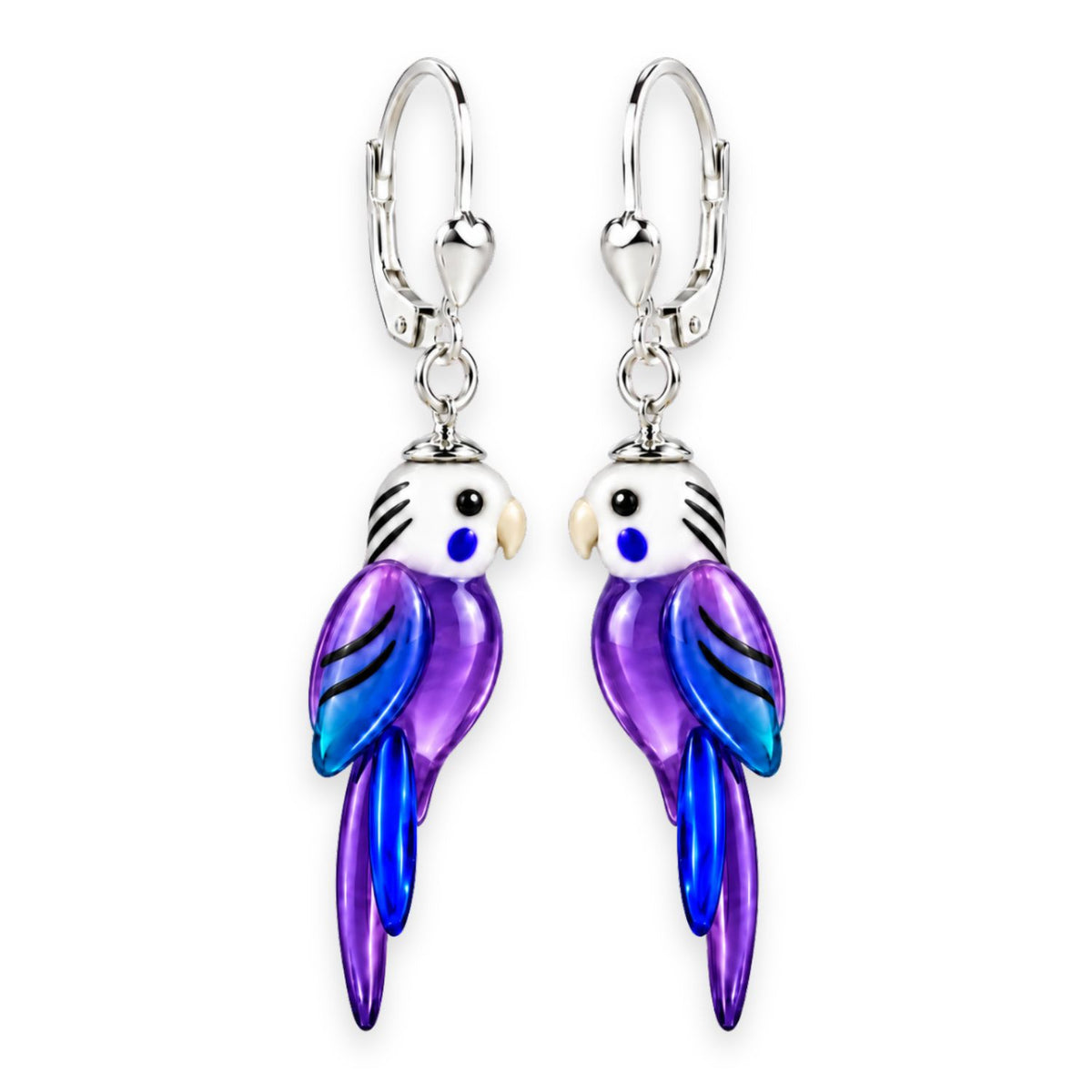Wellensittich Ohrringe aus Glas – handgefertigter Vogelschmuck