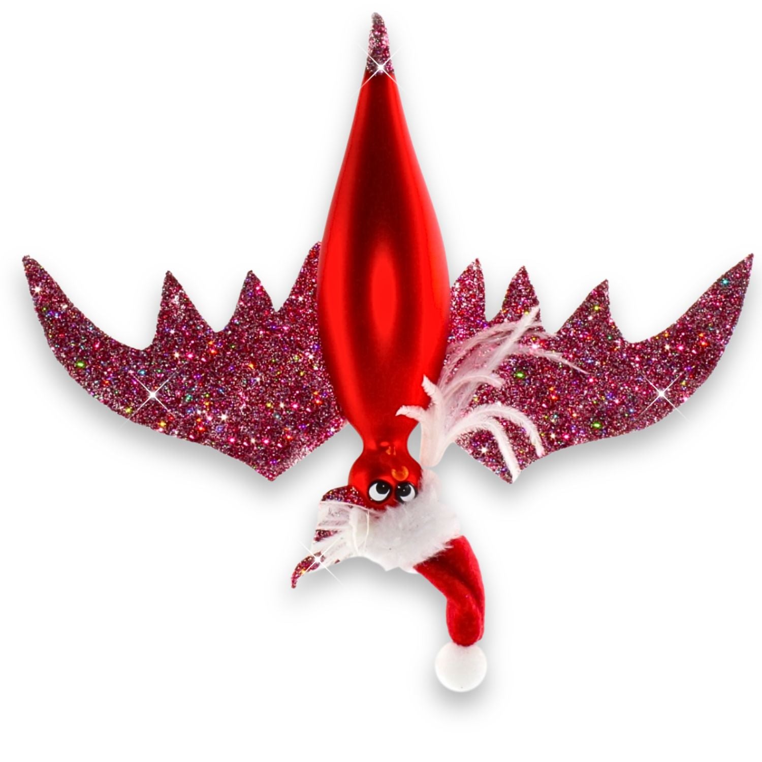 Christbaumschmuck Fledermaus mit Weihnachtsmütze aus Glas – mundgeblasen