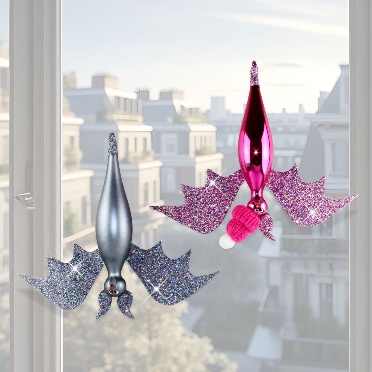 Fledermaus Fensterdeko aus Glas (2er-Set) mit Saugnapf – Vogelschutz & Deko in einem