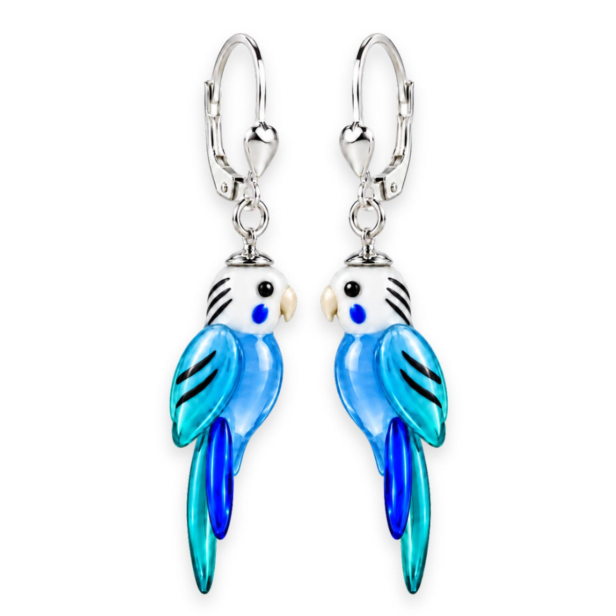 Wellensittich Ohrringe aus Glas – handgefertigter Vogelschmuck