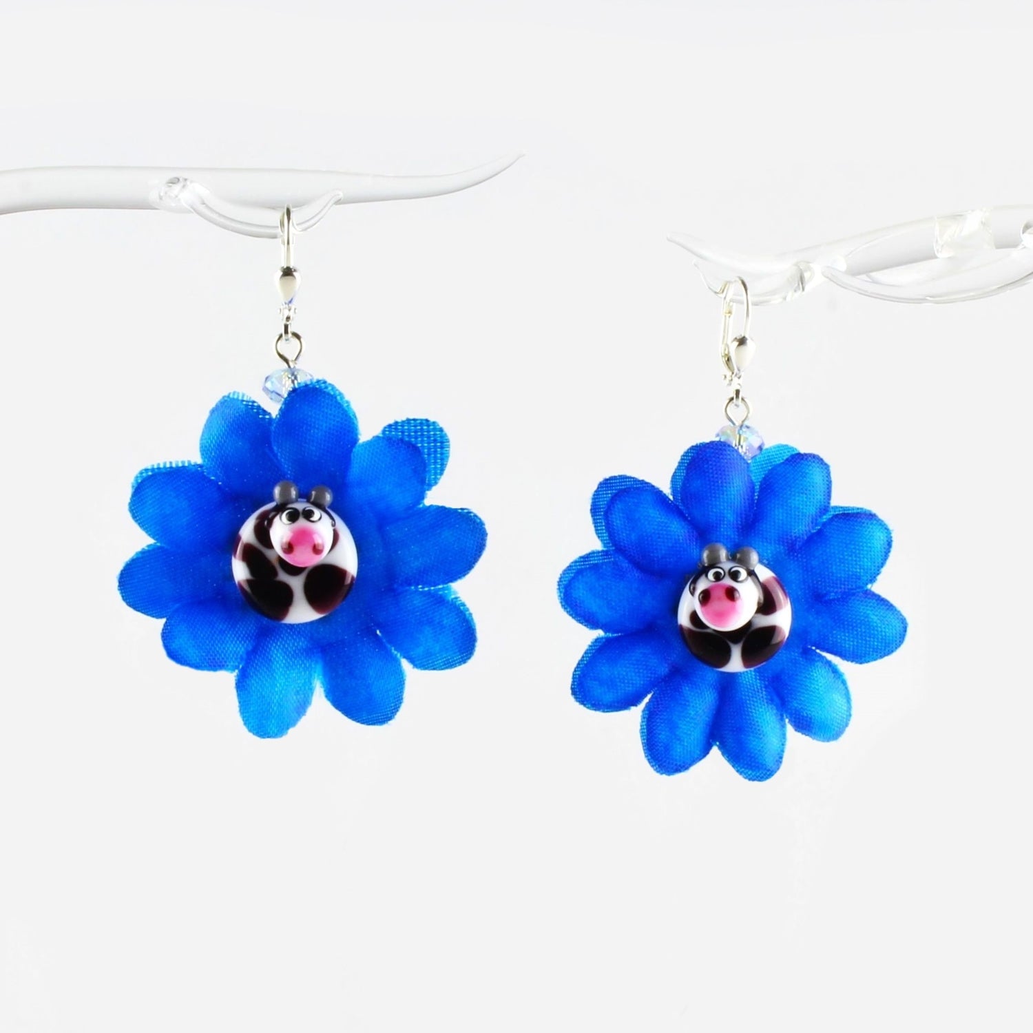 Boucles d'oreilles fleur avec vache