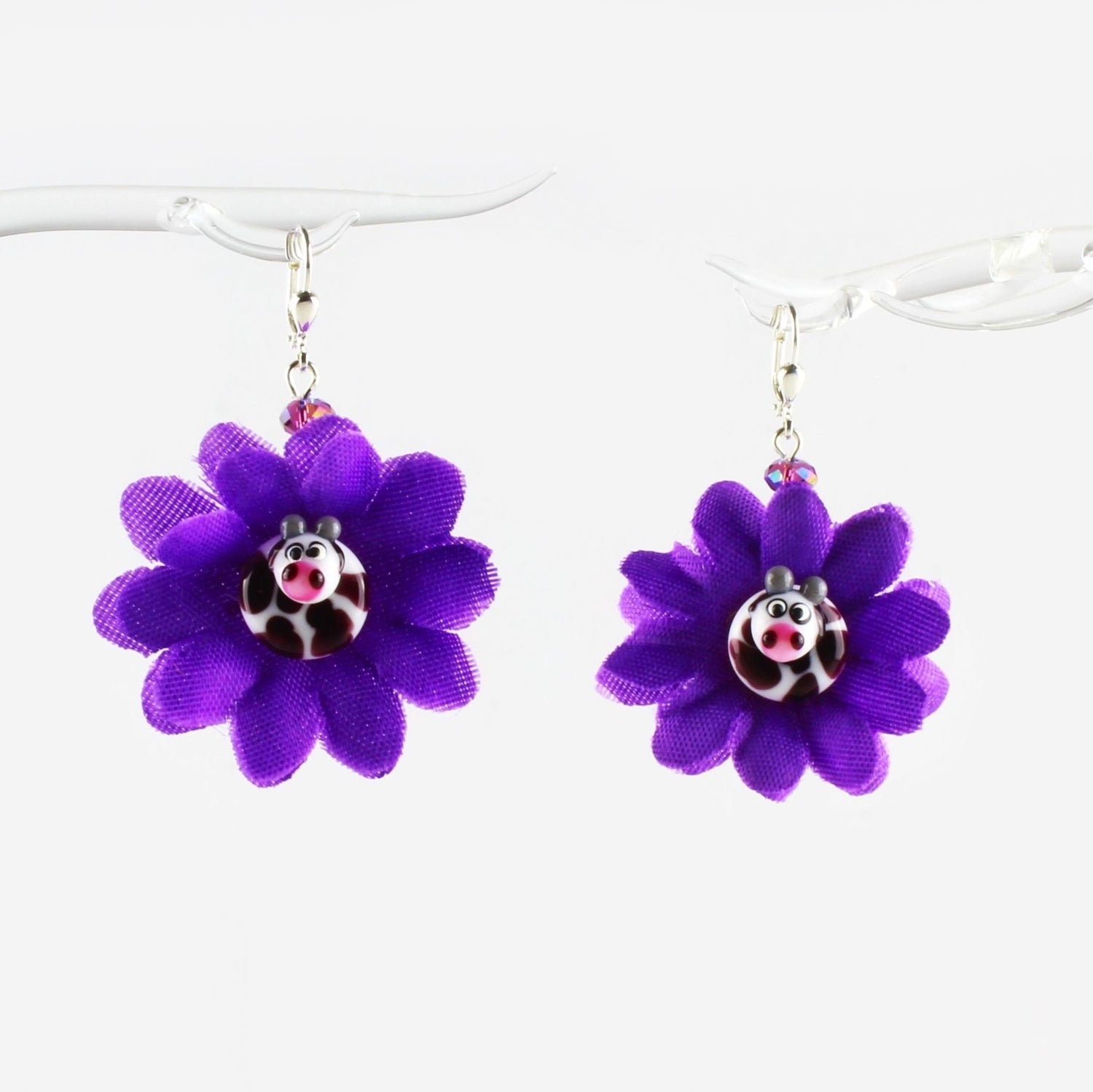Boucles d'oreilles fleur avec vache