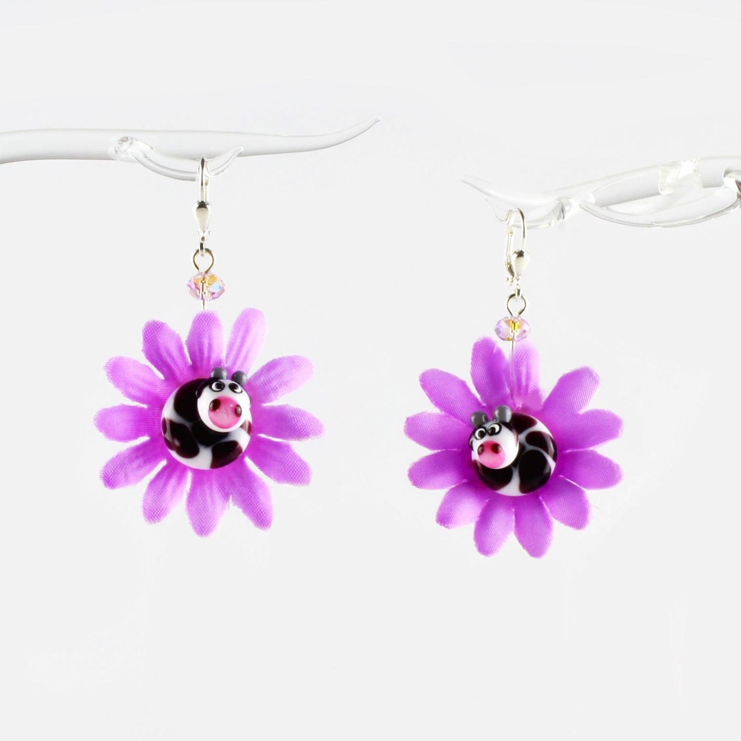 Boucles d'oreilles fleur avec vache