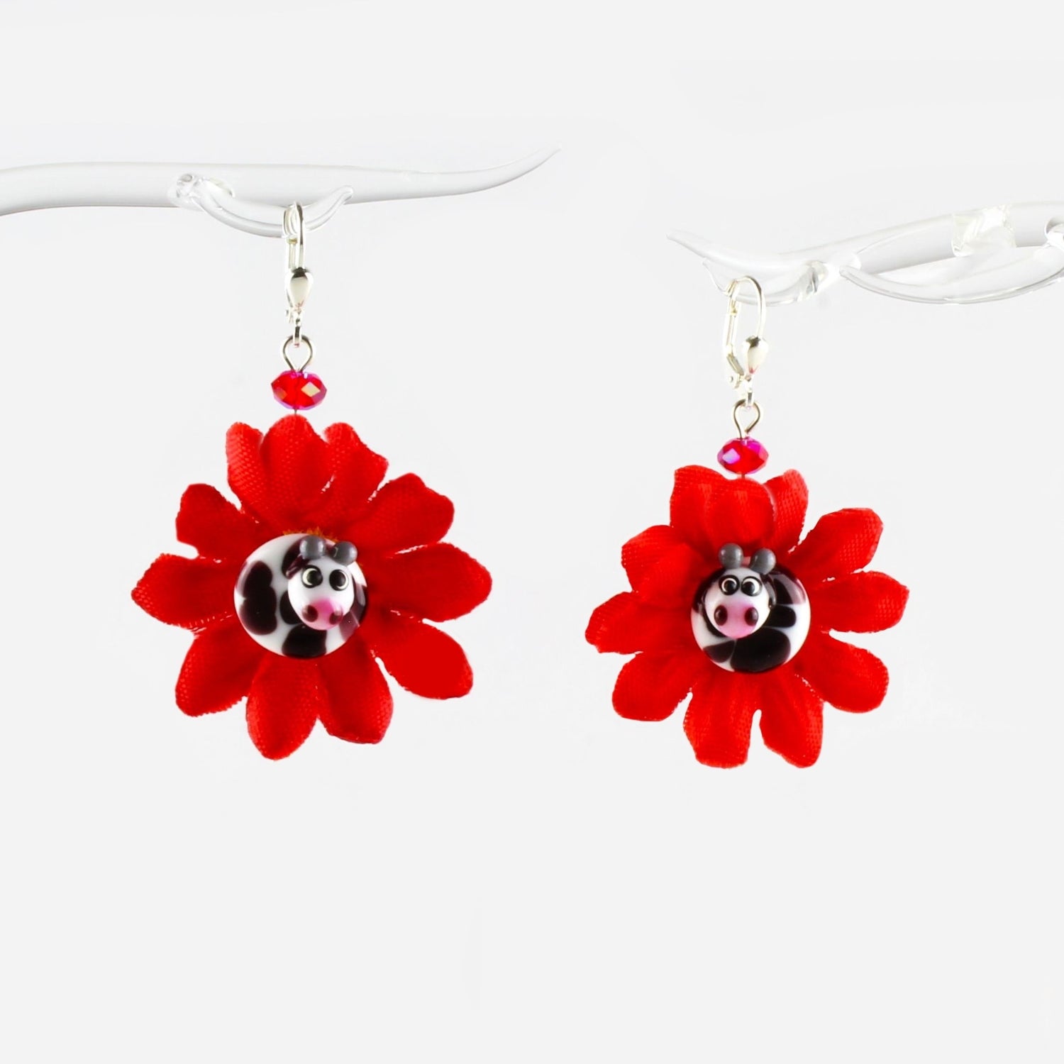 Boucles d'oreilles fleur avec vache