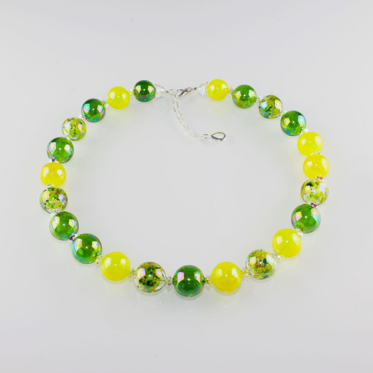 Sphere necklace , Aurora Borealis , ultra green "neon"