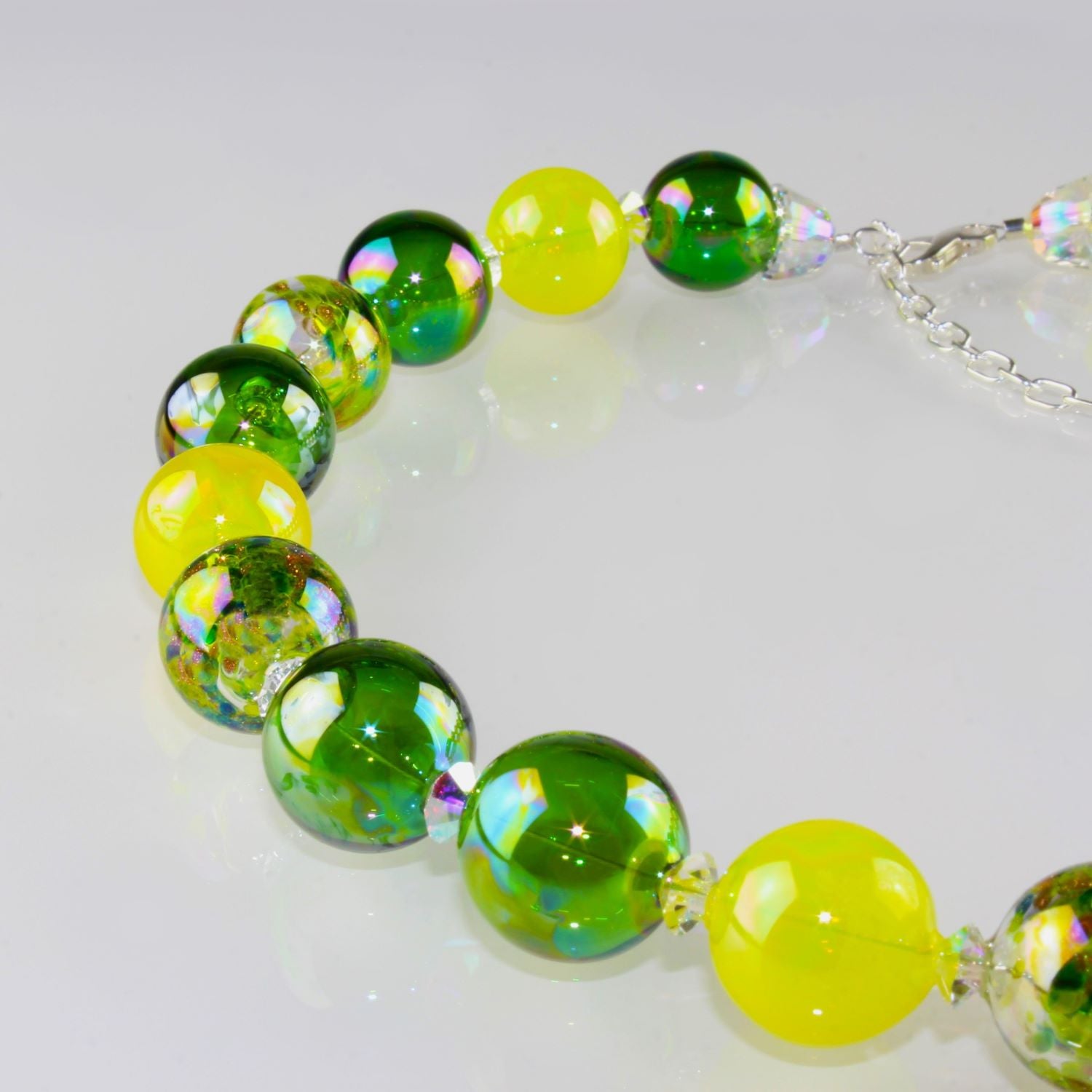 Sphere necklace , Aurora Borealis , ultra green "neon"