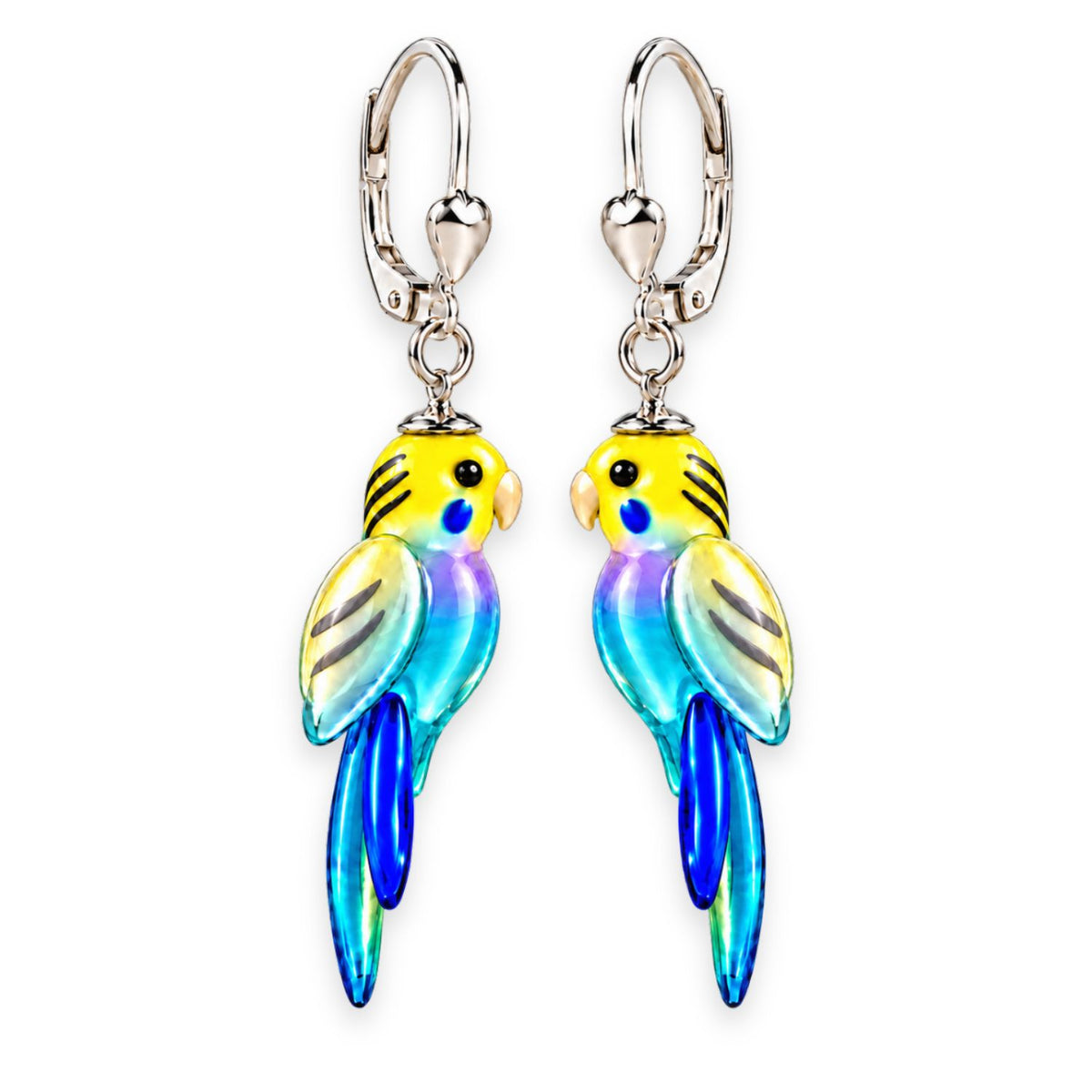 Wellensittich Ohrringe aus Glas – handgefertigter Vogelschmuck