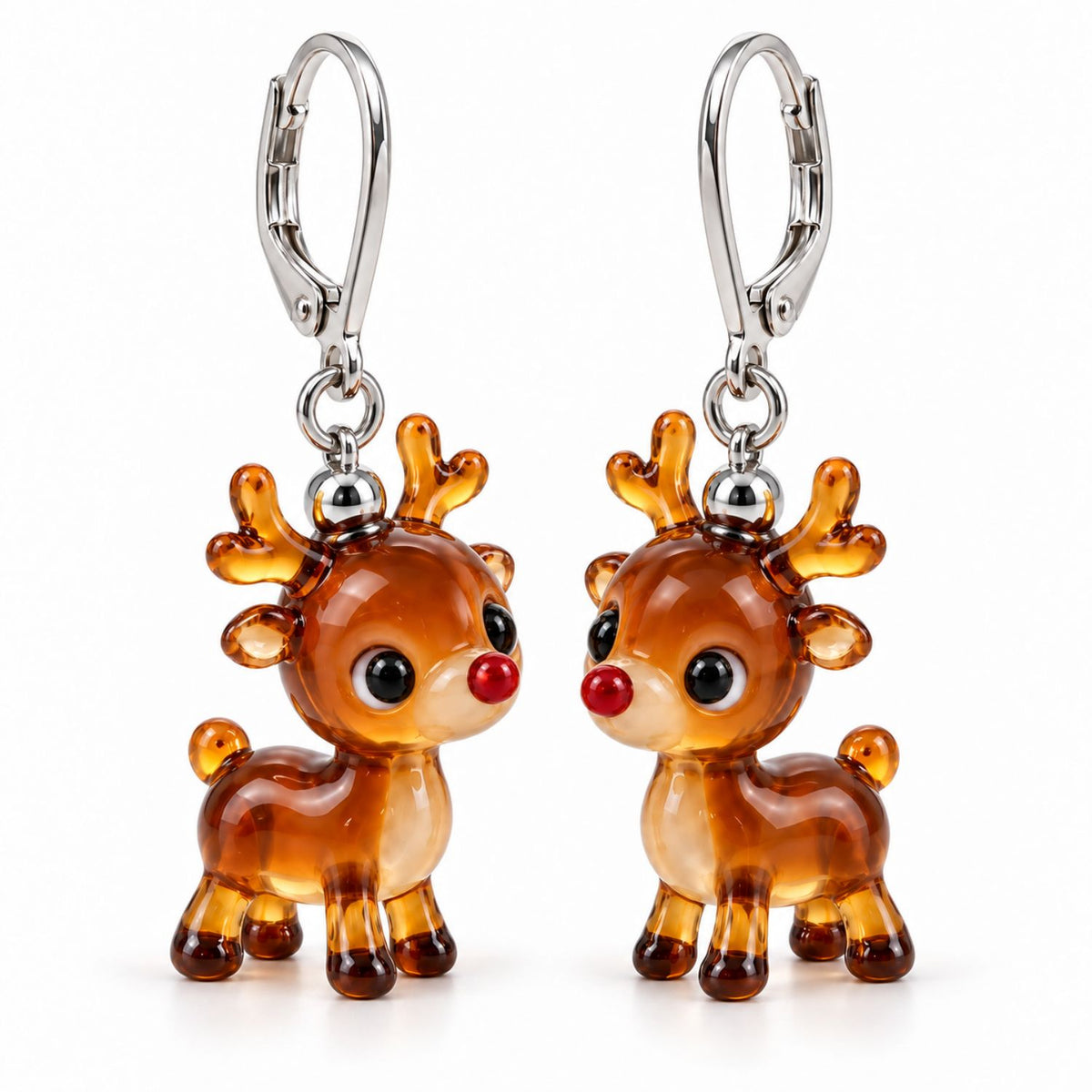 Rentier-Ohrringe aus Glas – handgefertigter Weihnachtsschmuck