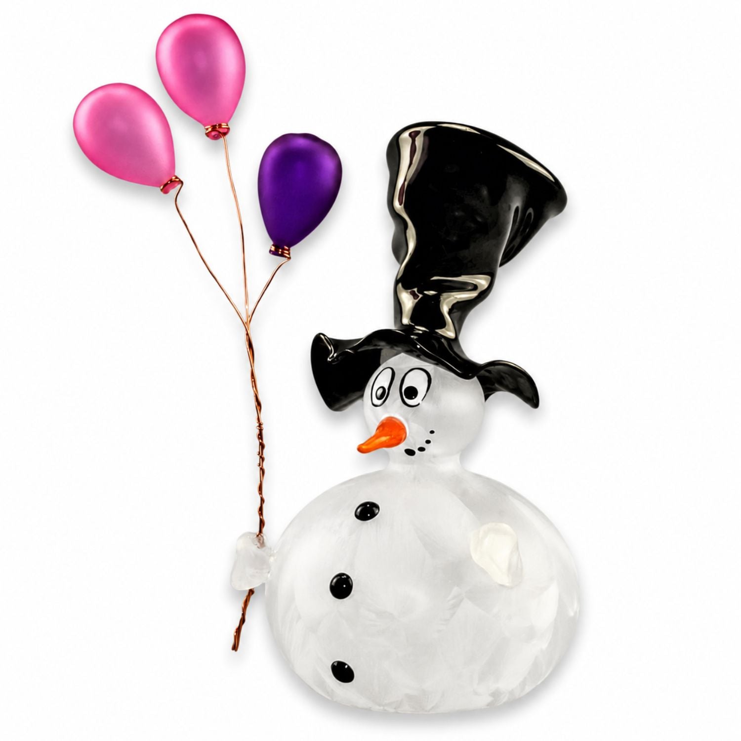 Bonhomme de neige avec ballon et chapeau , 2 boules