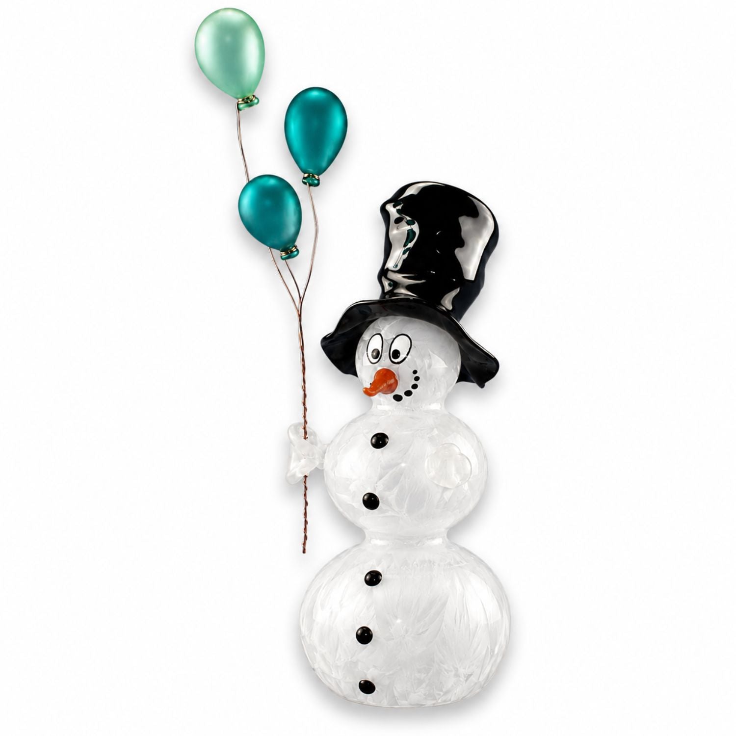 Schneemann aus Glas mit Ballons – Handgefertigte Weihnachtsdeko