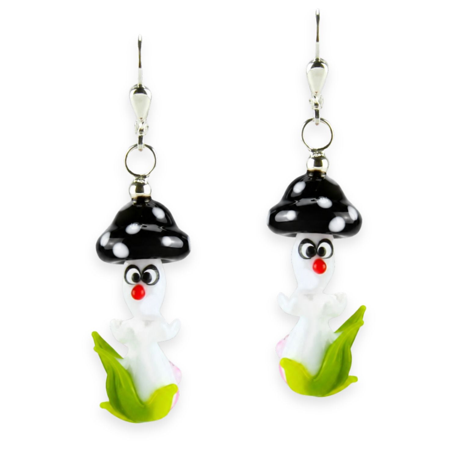 Boucles d'oreilles en verre "Champignons chanceux