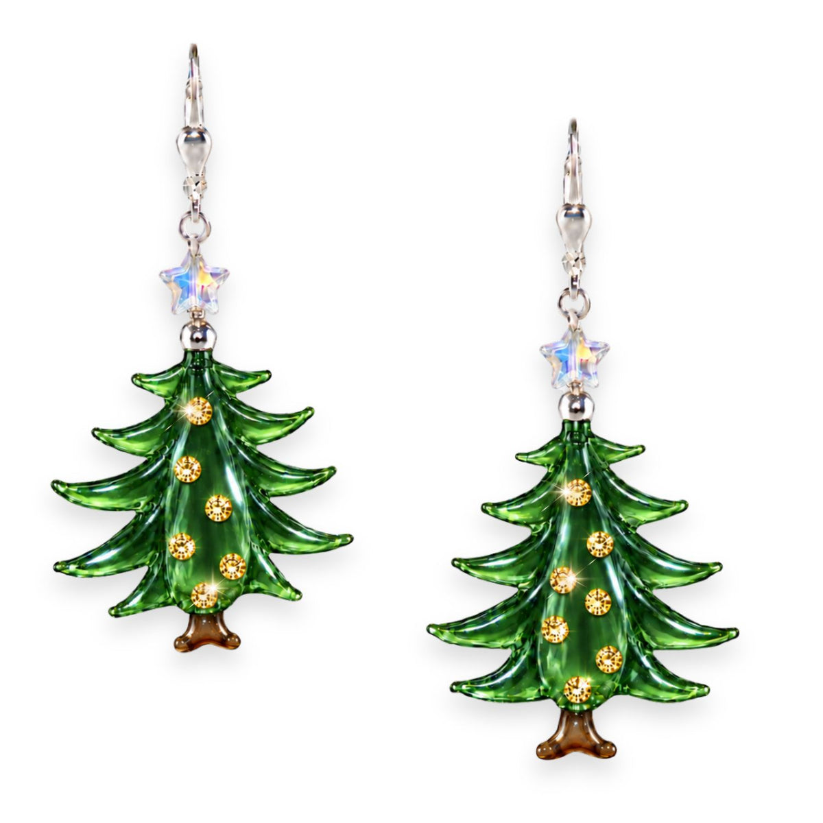 Weihnachtsbaum-Ohrringe mit Kristallsteinen