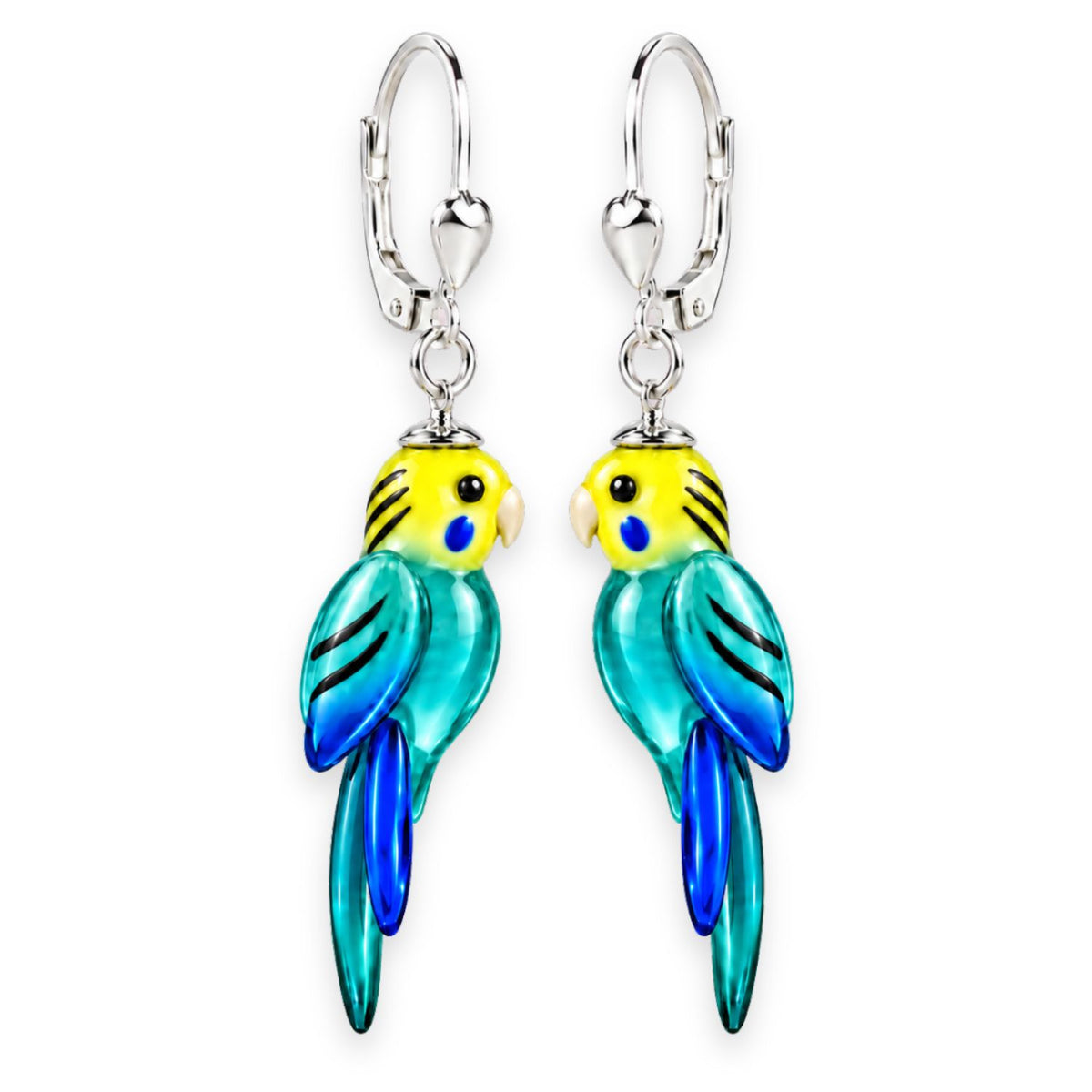 Wellensittich Ohrringe aus Glas – handgefertigter Vogelschmuck