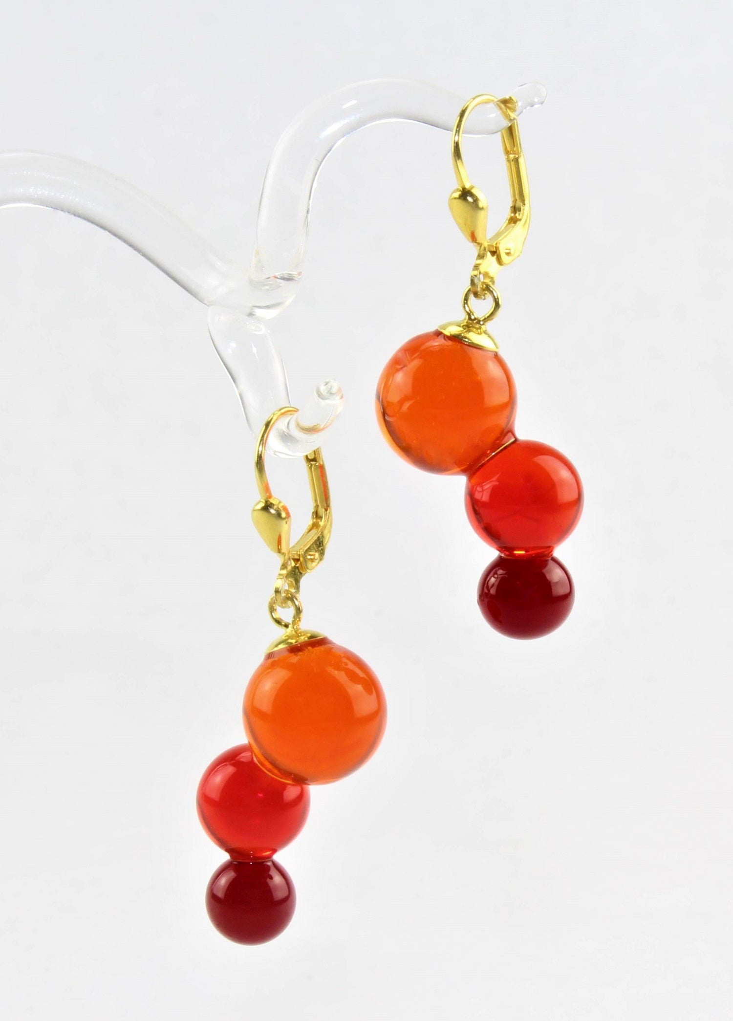 Boucles d'oreilles série Molécule , verre borosilicaté 3.3, argent 925/000 rhodié