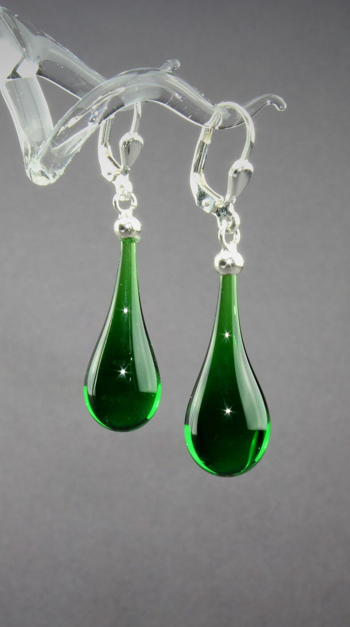 Boucles d'oreilles Goutte Vert sapin , argent 925/000 rhodié