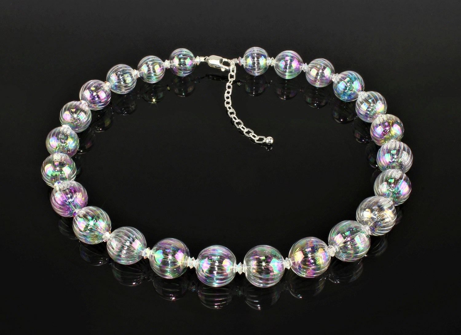 Ball chain , Aurora Borealis structure small 925/000 silver rhodium-plated, borosilicate glass