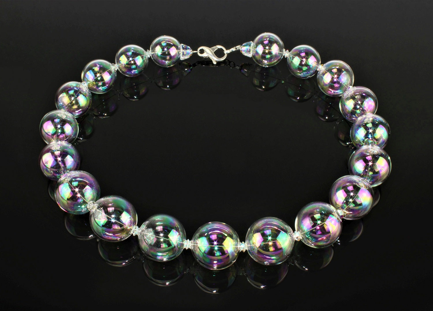 Chaîne à boules , Aurora Borealis grande argent 925/000 rhodié, verre borosilicaté