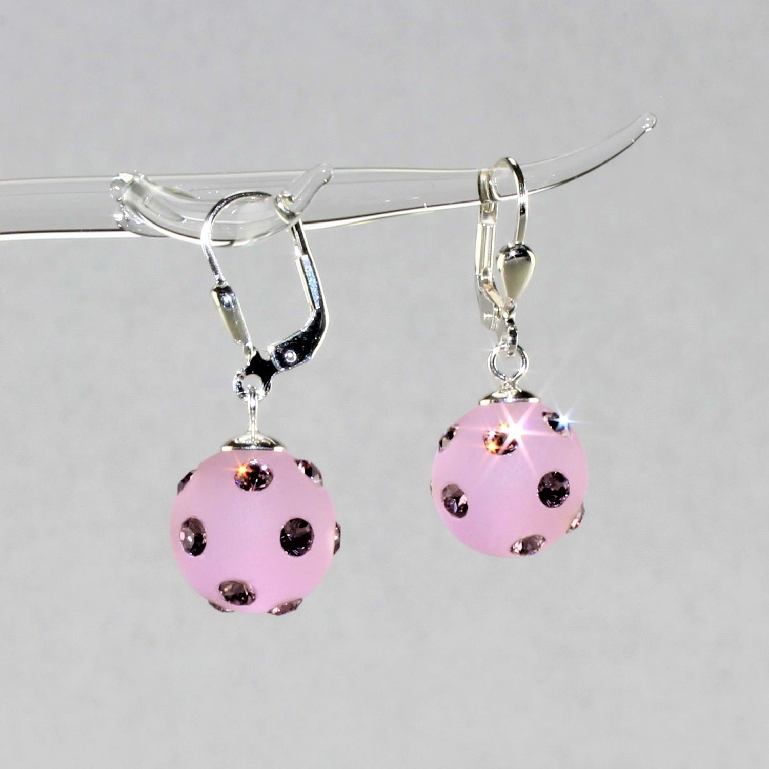 Orecchini a sfera, rosa chiaro con cristalli, argento 925/000 rodiato