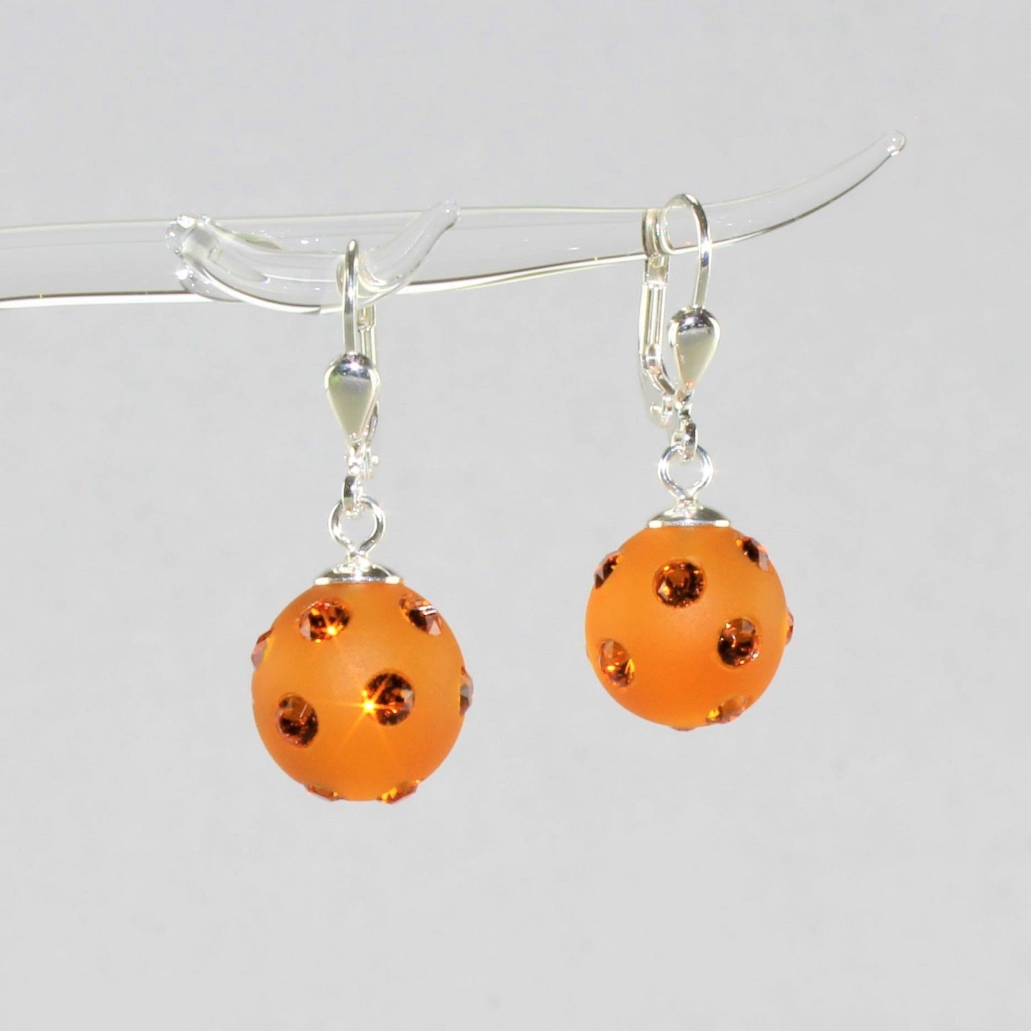 Boucles d'oreilles Boule, Sun mat avec cristaux, argent 925/000 rhodié