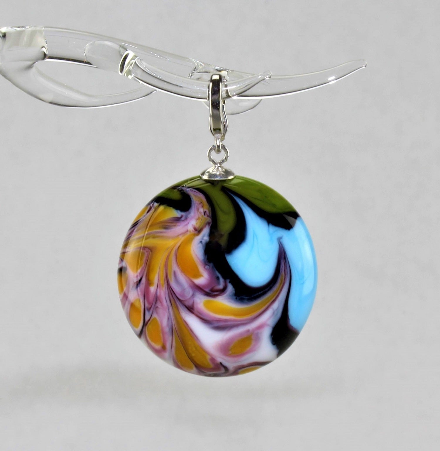 Pendentif "Moon" Vert-Bleu-Rose, argent 925/000 rhodié