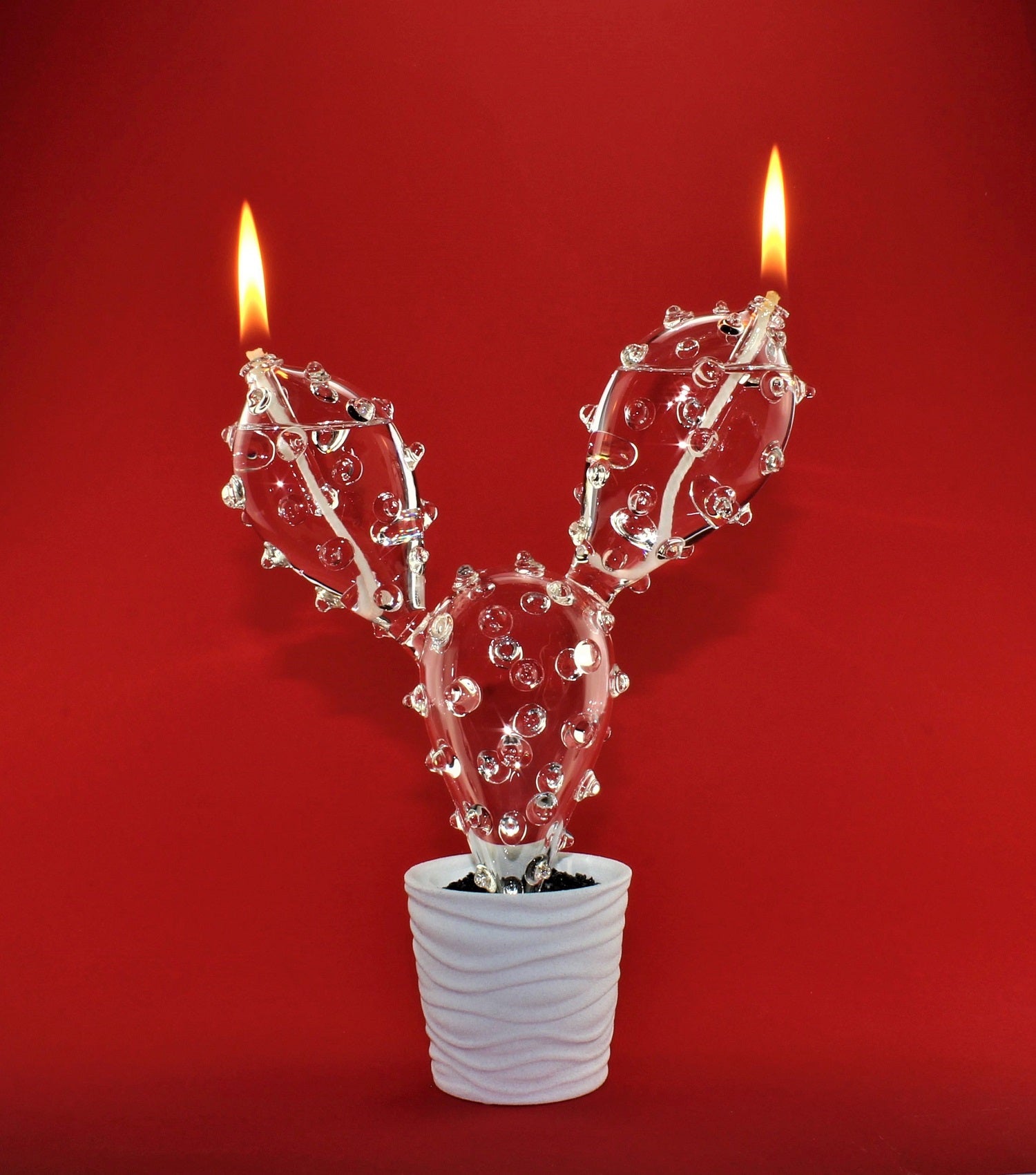 Olielamp "Cactus", twee vlammen, borosilicaatglas 3.3 Duran , hoogte 23cm , D 16 cm