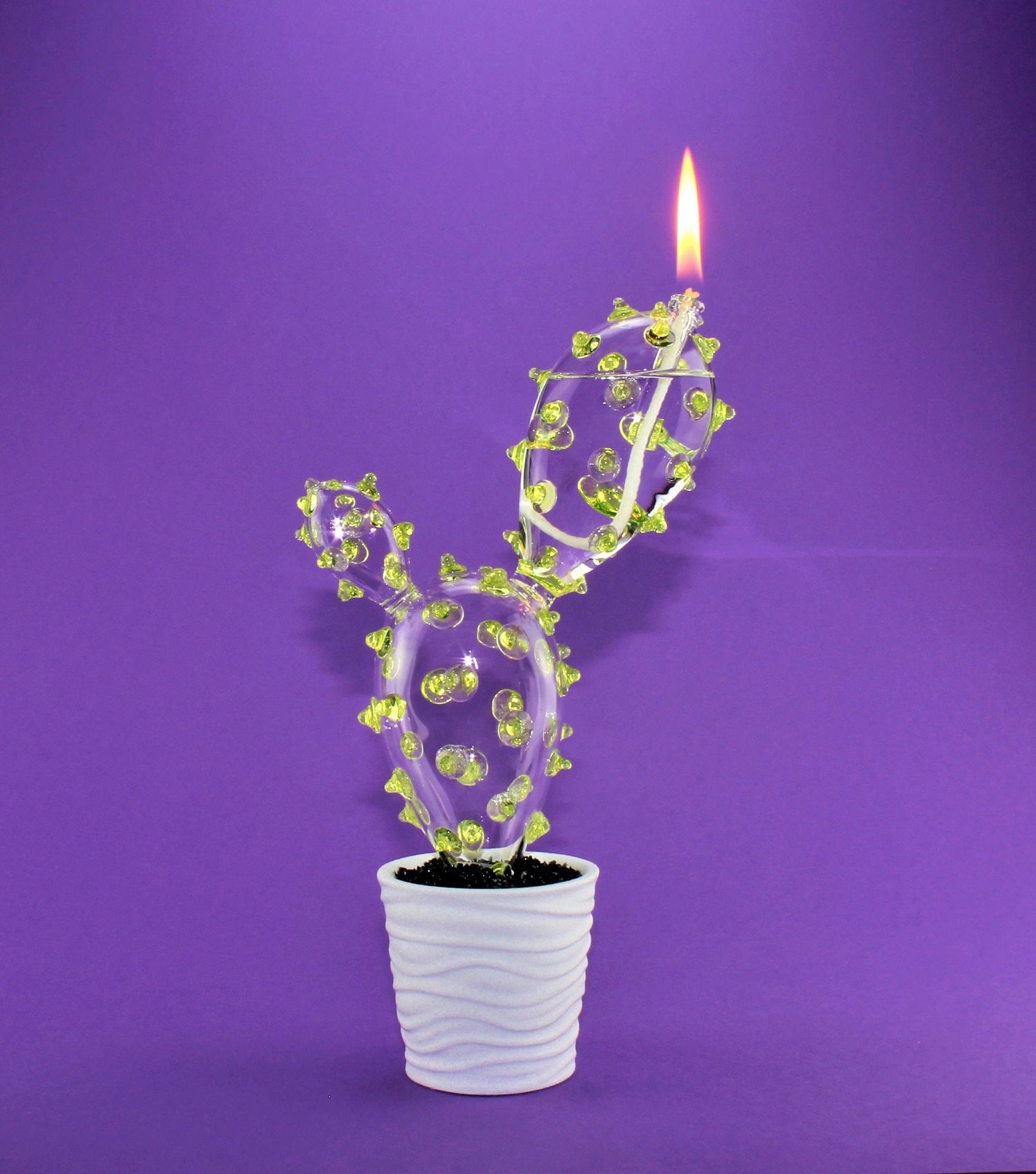 Olielamp "Cactus", kleur: "neon groen" borosilicaatglas 3.3 Duran, hoogte 23 cm, diameter 14 cm