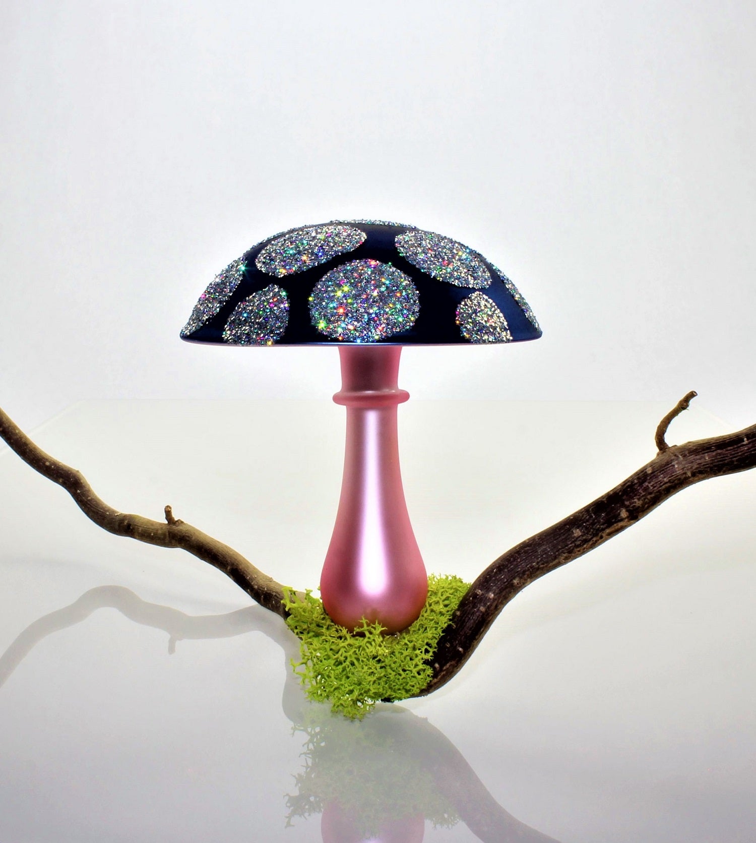 Pilze aus Glas Weihnachten, zum klemmen, Silber matt