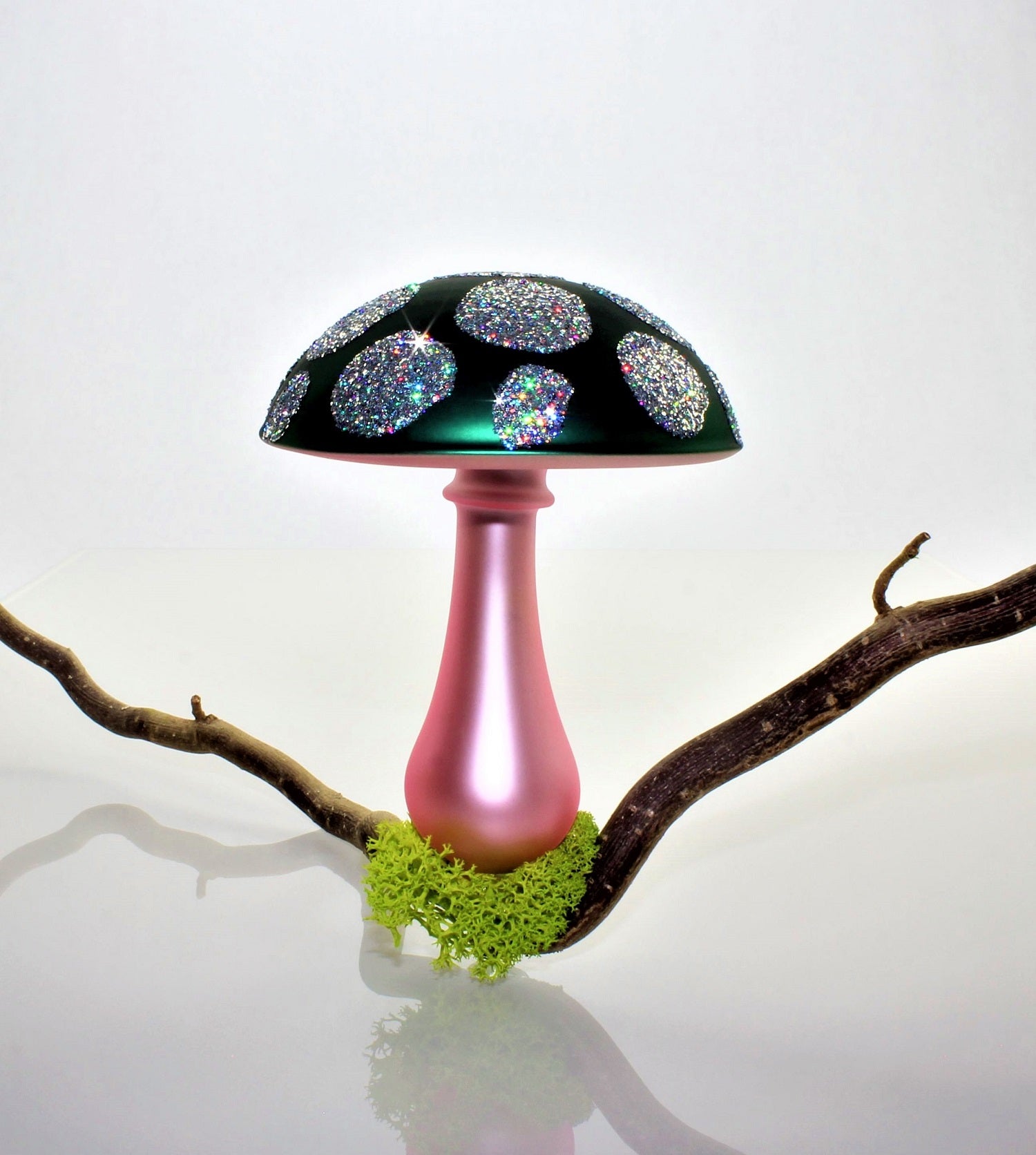 Pilze aus Glas Weihnachten, zum klemmen, Silber matt