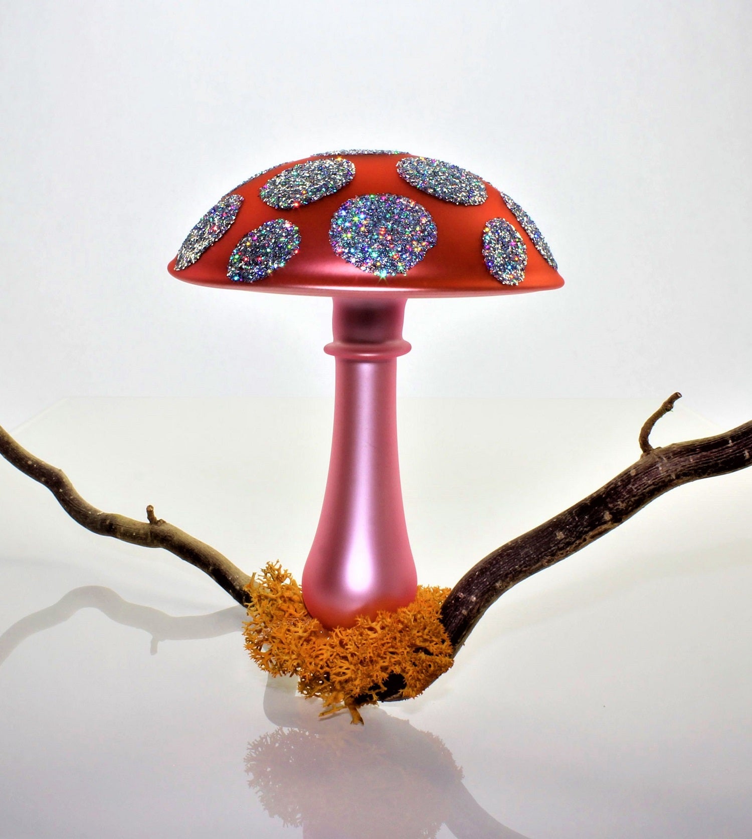 Pilze aus Glas Weihnachten, zum klemmen, Silber matt