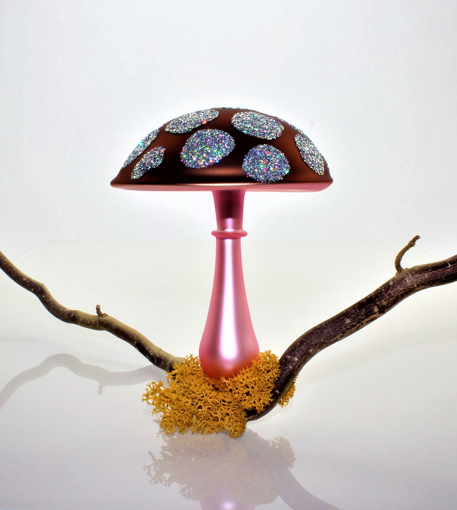 Pilze aus Glas Weihnachten, zum klemmen, Silber matt