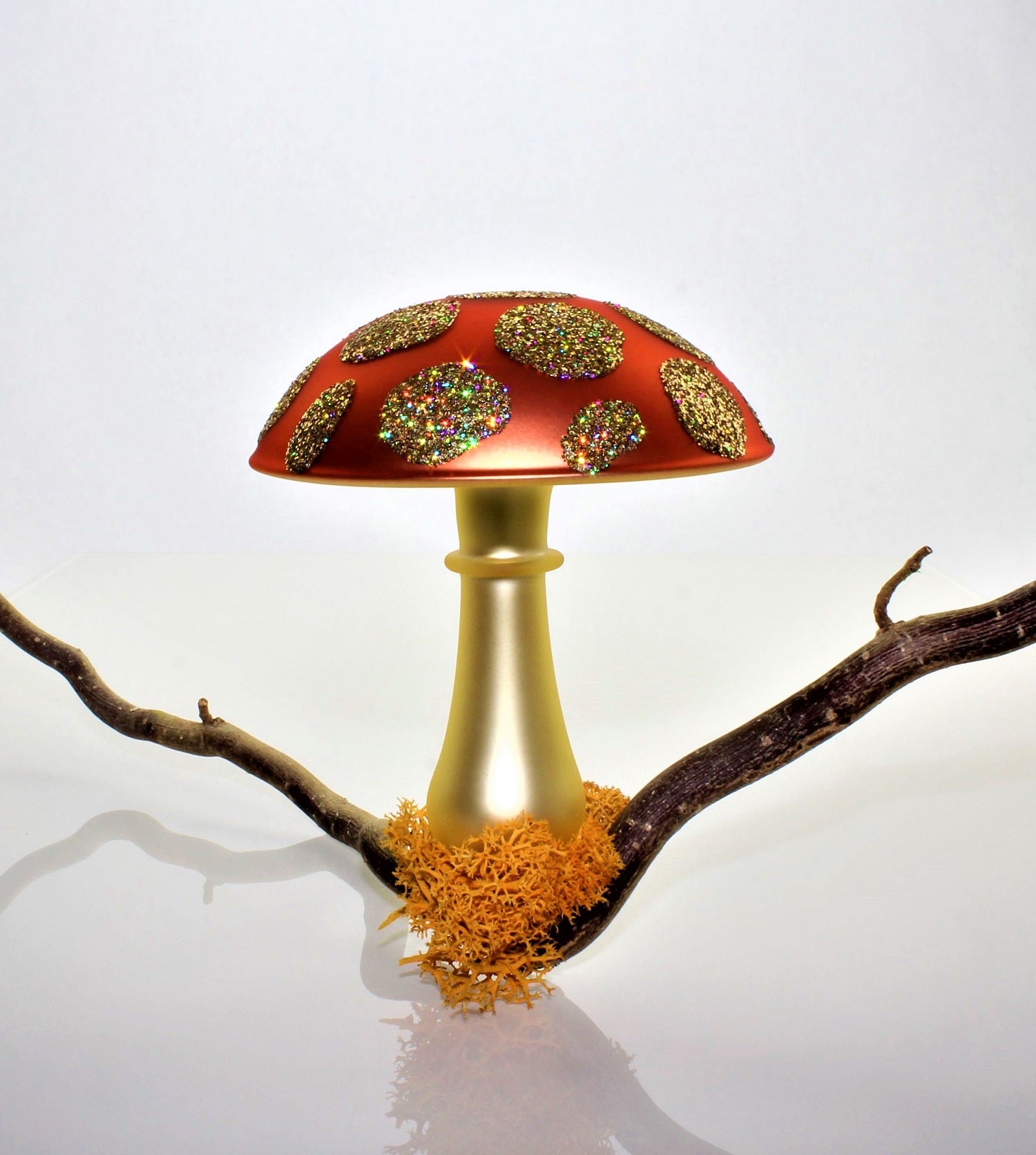 Pilze aus Glas Weihnachten, zum klemmen, Gold matt