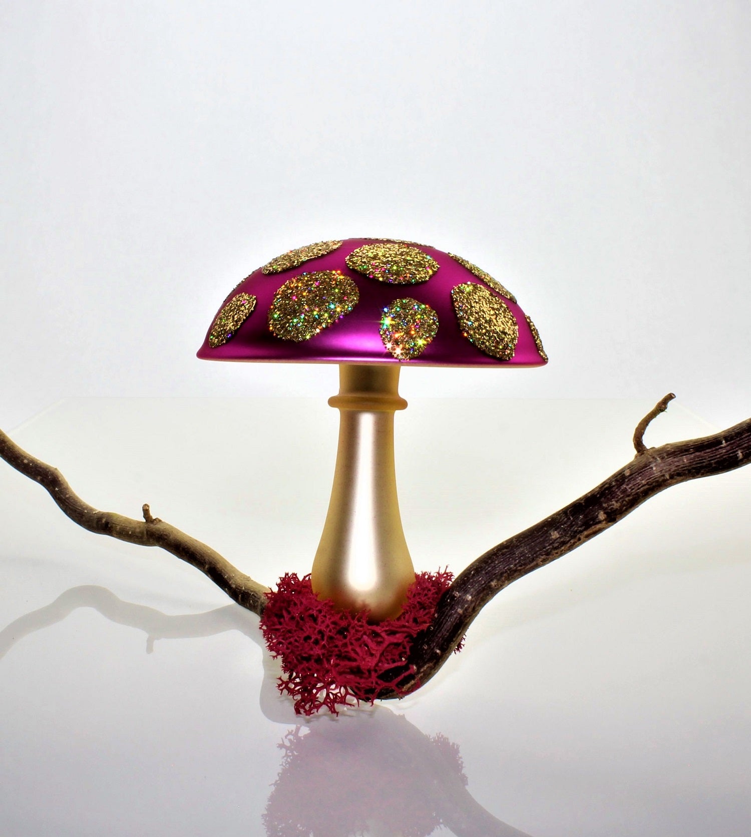 Pilze aus Glas Weihnachten, zum klemmen, Gold matt