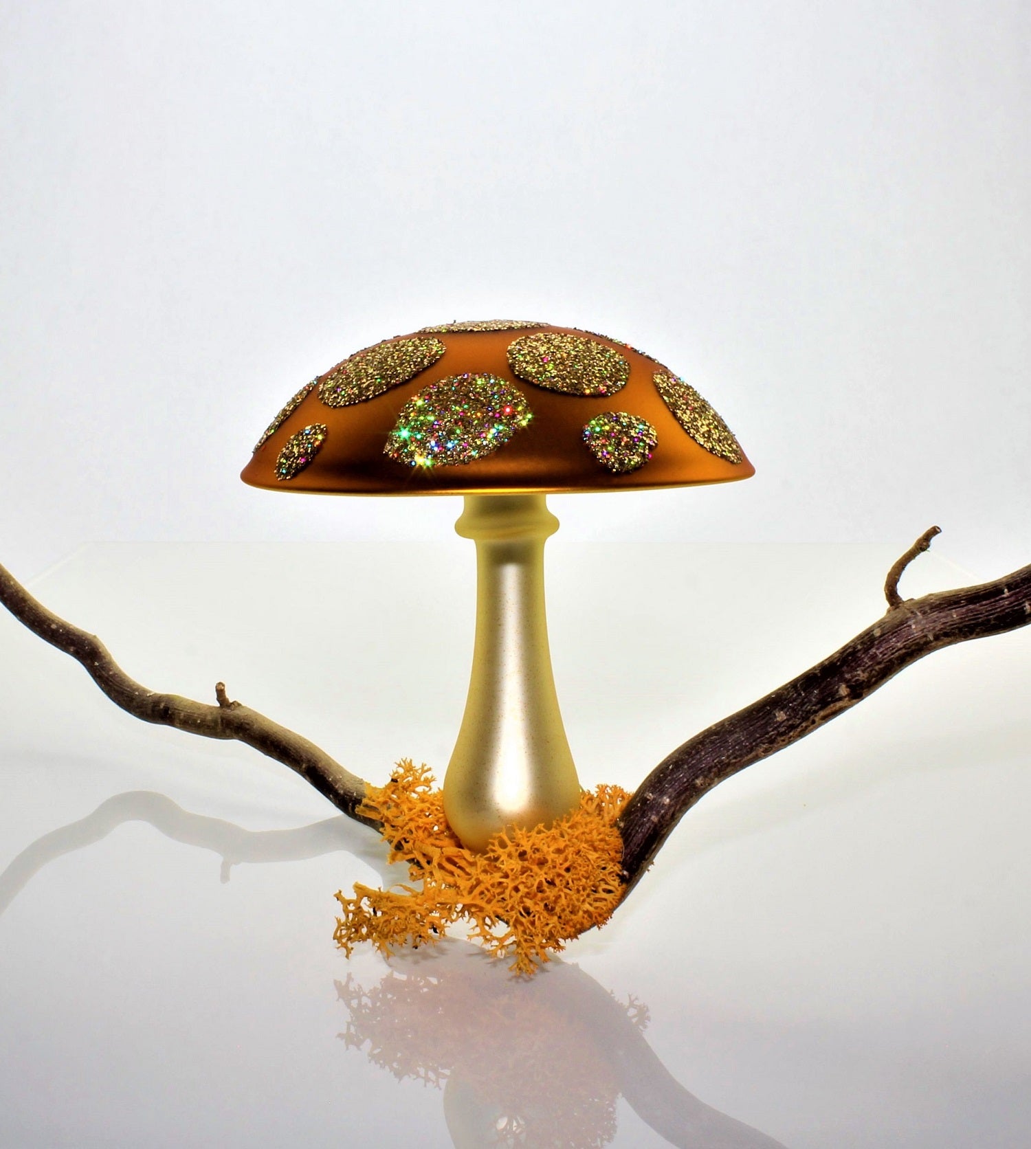 Pilze aus Glas Weihnachten, zum klemmen, Gold matt