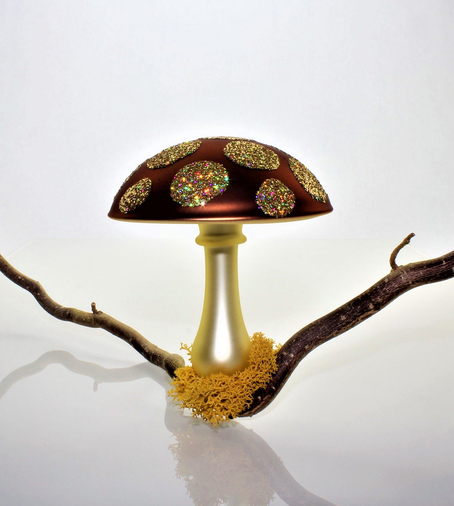 Pilze aus Glas Weihnachten, zum klemmen, Gold matt