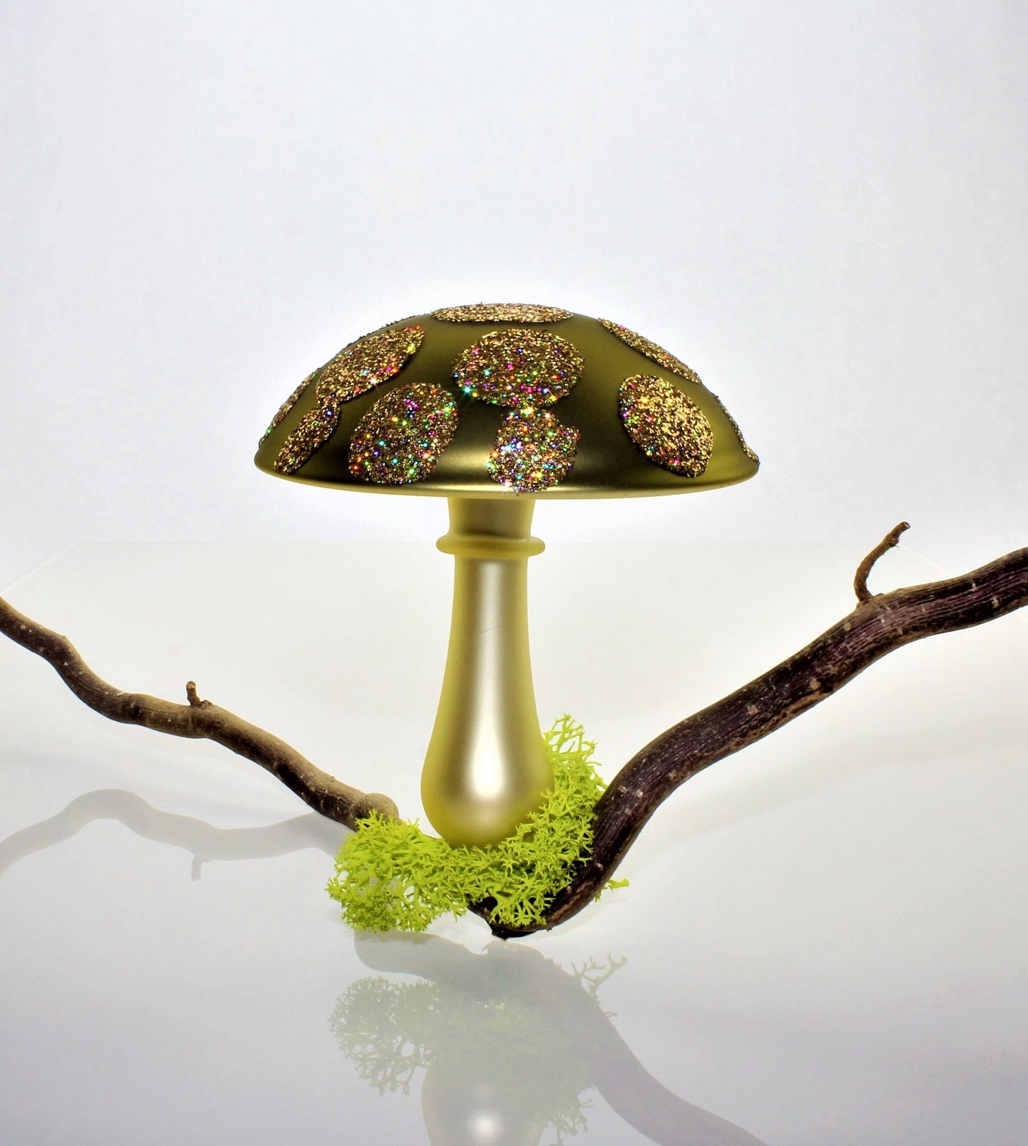 Pilze aus Glas Weihnachten, zum klemmen, Gold matt