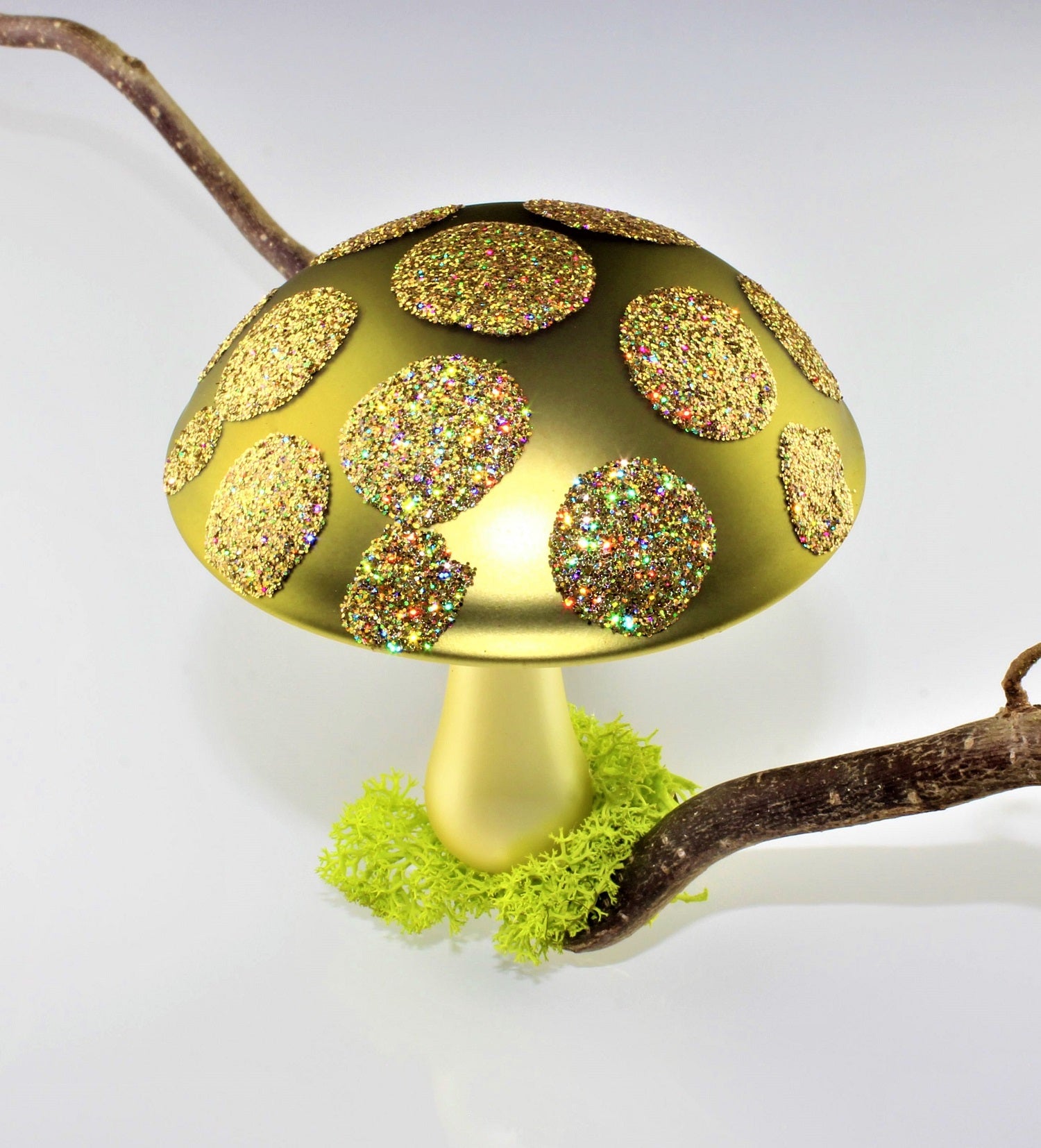 Pilze aus Glas Weihnachten, zum klemmen, Gold matt