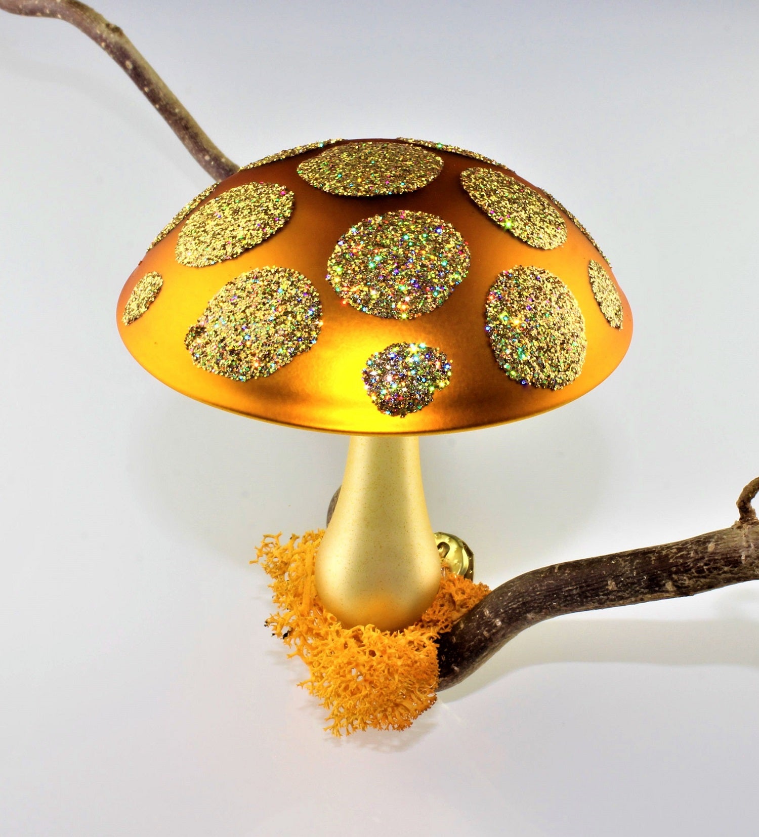 Pilze aus Glas Weihnachten, zum klemmen, Gold matt