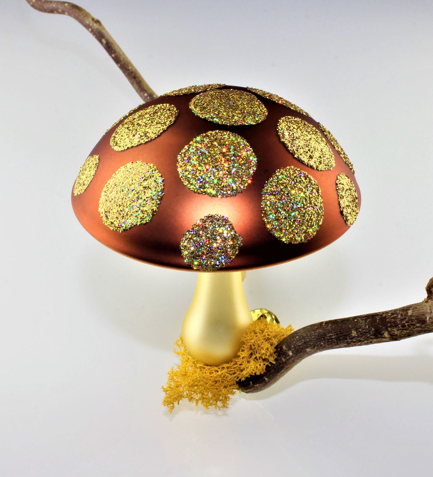 Pilze aus Glas Weihnachten, zum klemmen, Gold matt