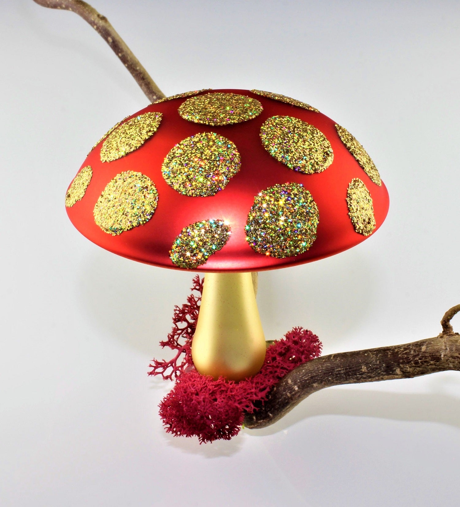 Pilze aus Glas Weihnachten, zum klemmen, Gold matt