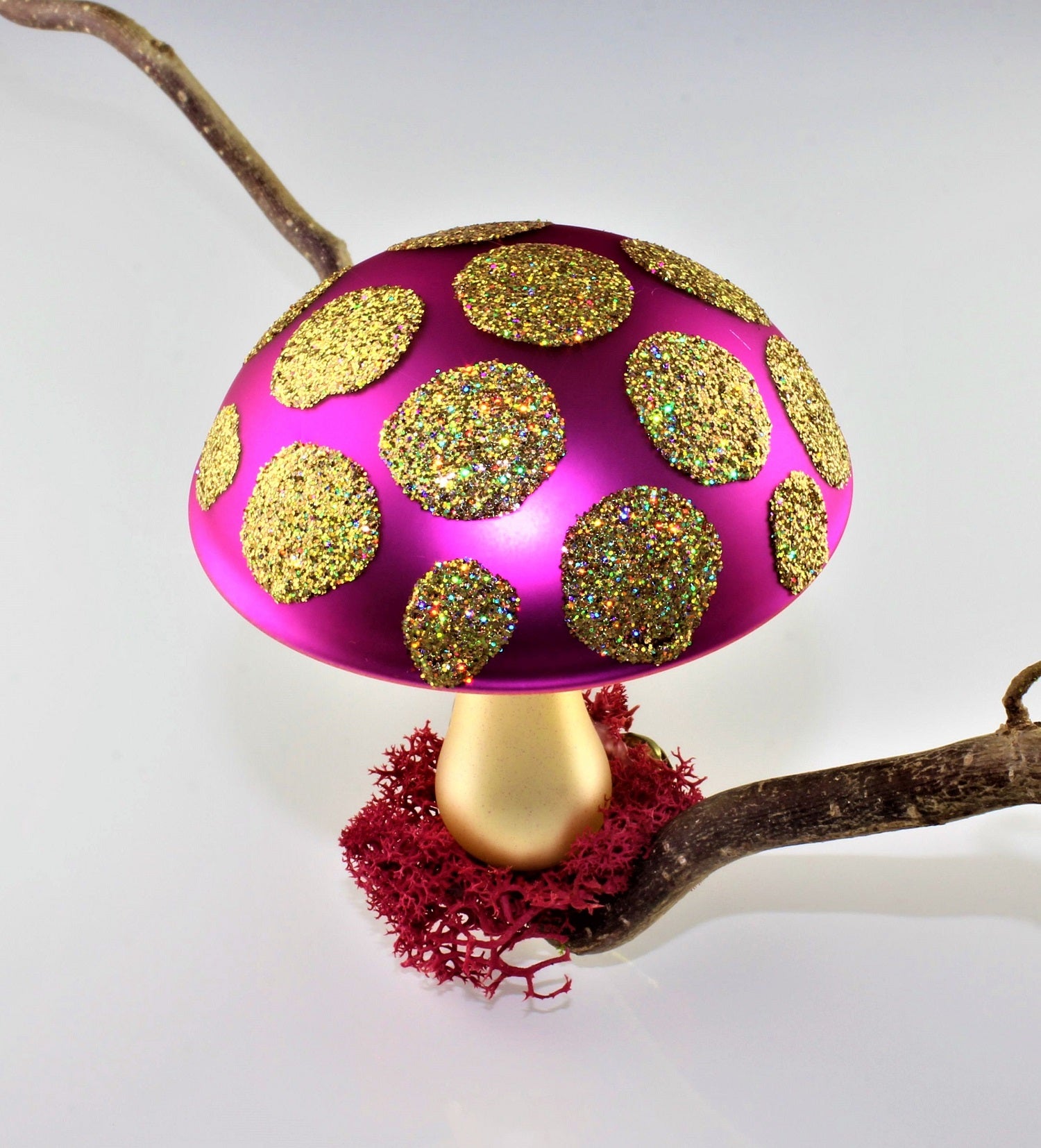 Pilze aus Glas Weihnachten, zum klemmen, Gold matt