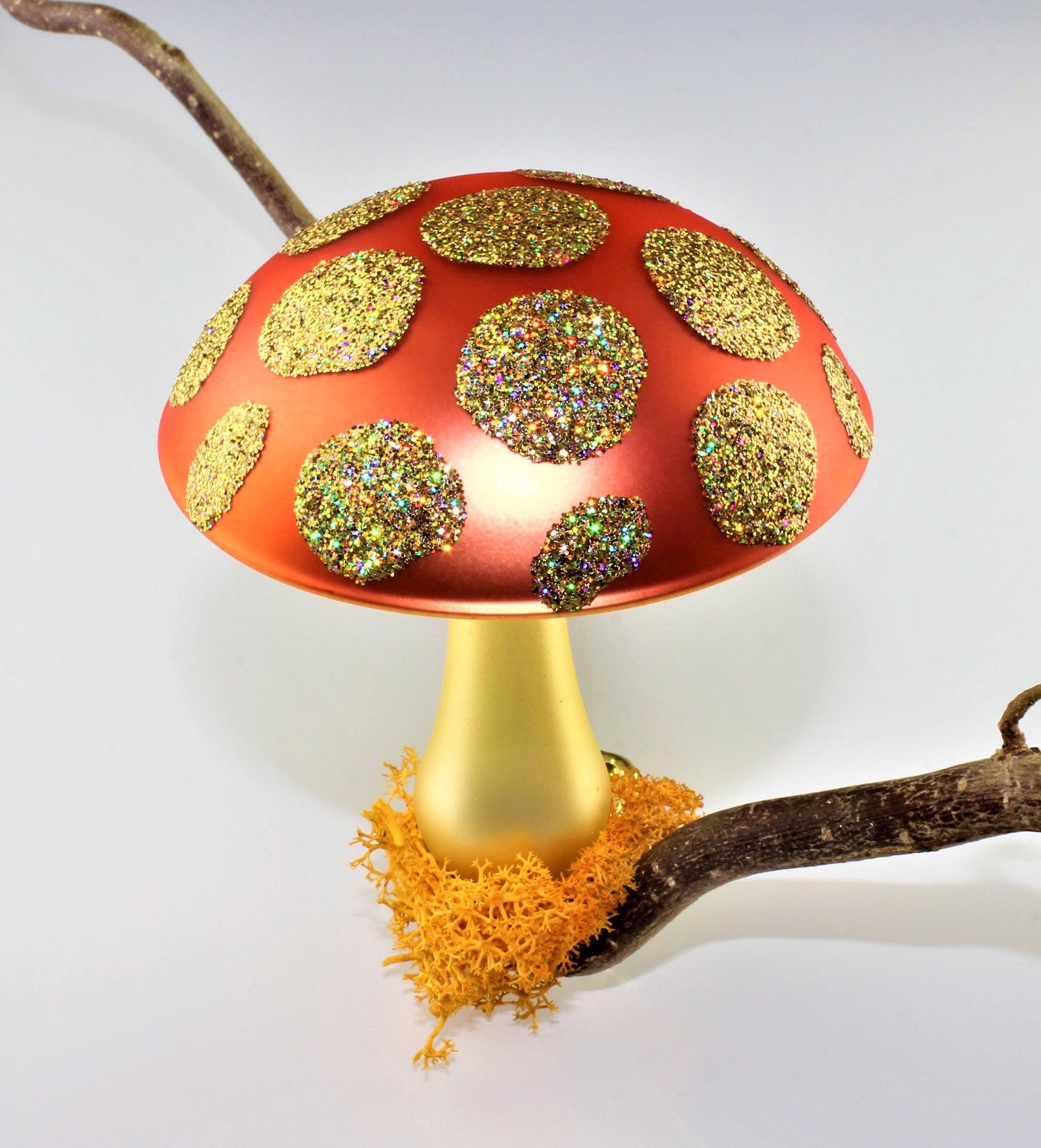 Pilze aus Glas Weihnachten, zum klemmen, Gold matt