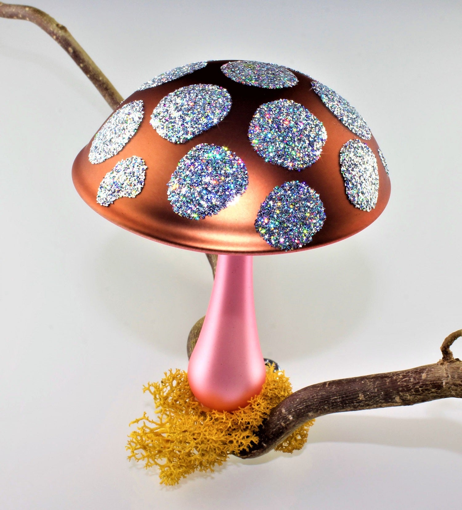 Pilze aus Glas Weihnachten, zum klemmen, Silber matt