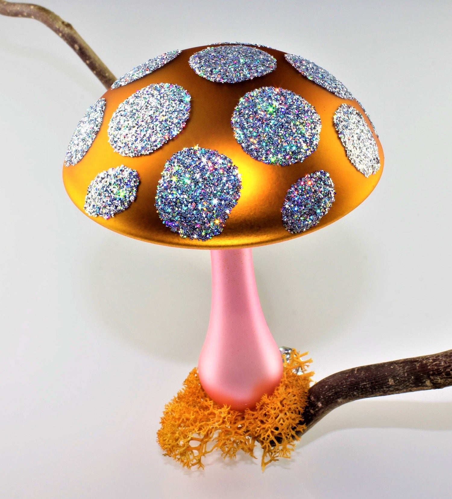 Pilze aus Glas Weihnachten, zum klemmen, Silber matt