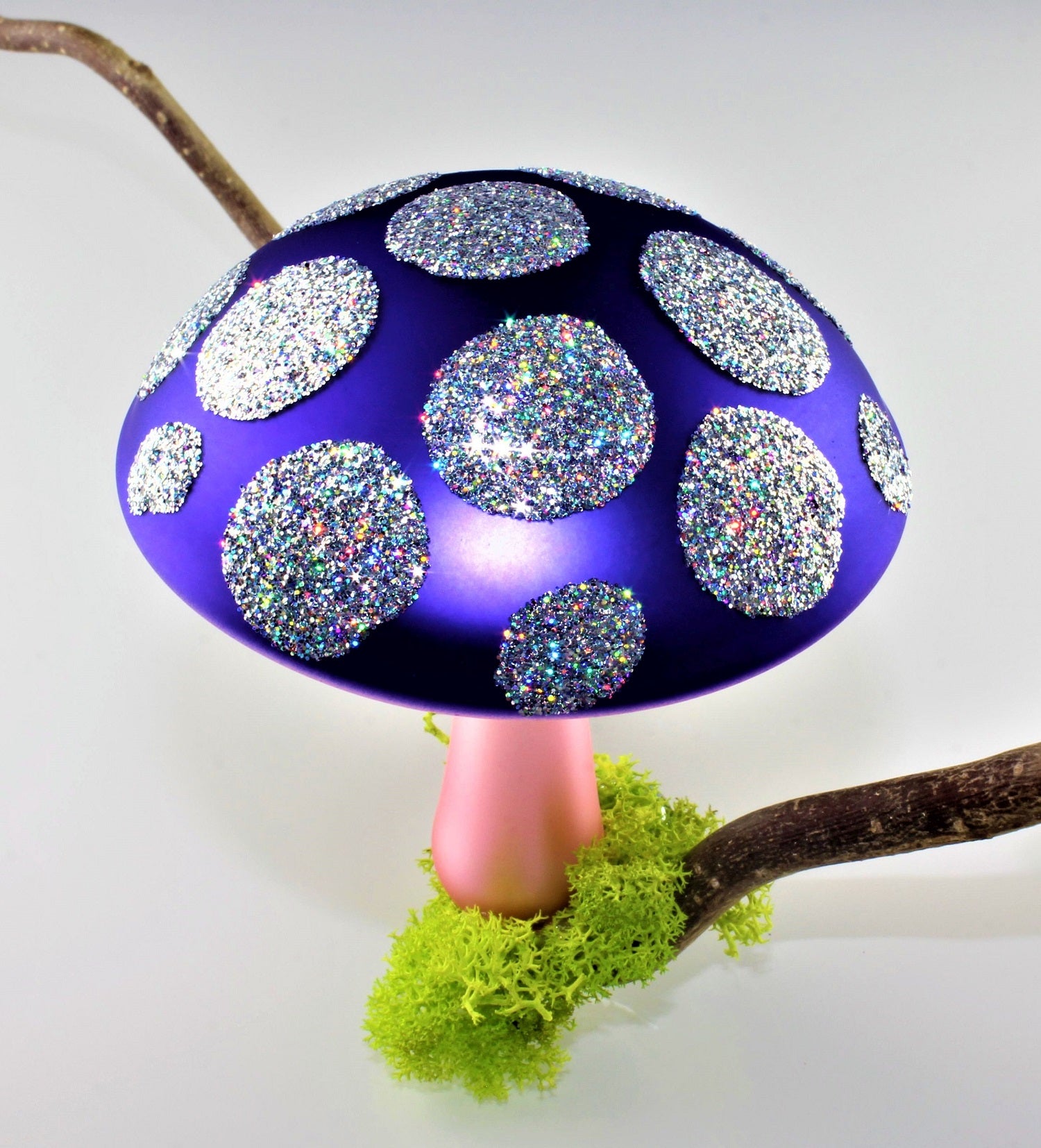 Pilze aus Glas Weihnachten, zum klemmen, Silber matt