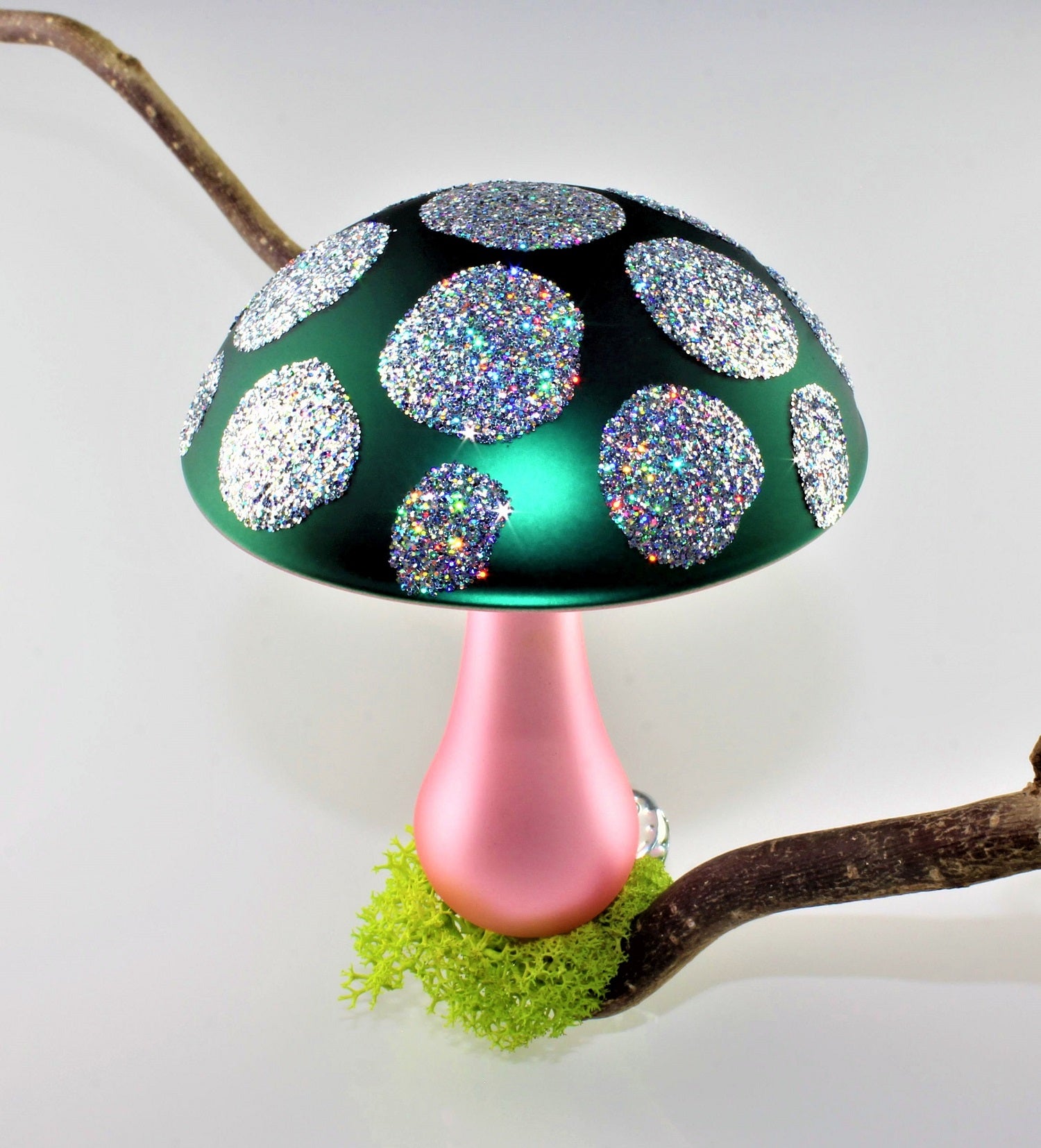 Pilze aus Glas Weihnachten, zum klemmen, Silber matt