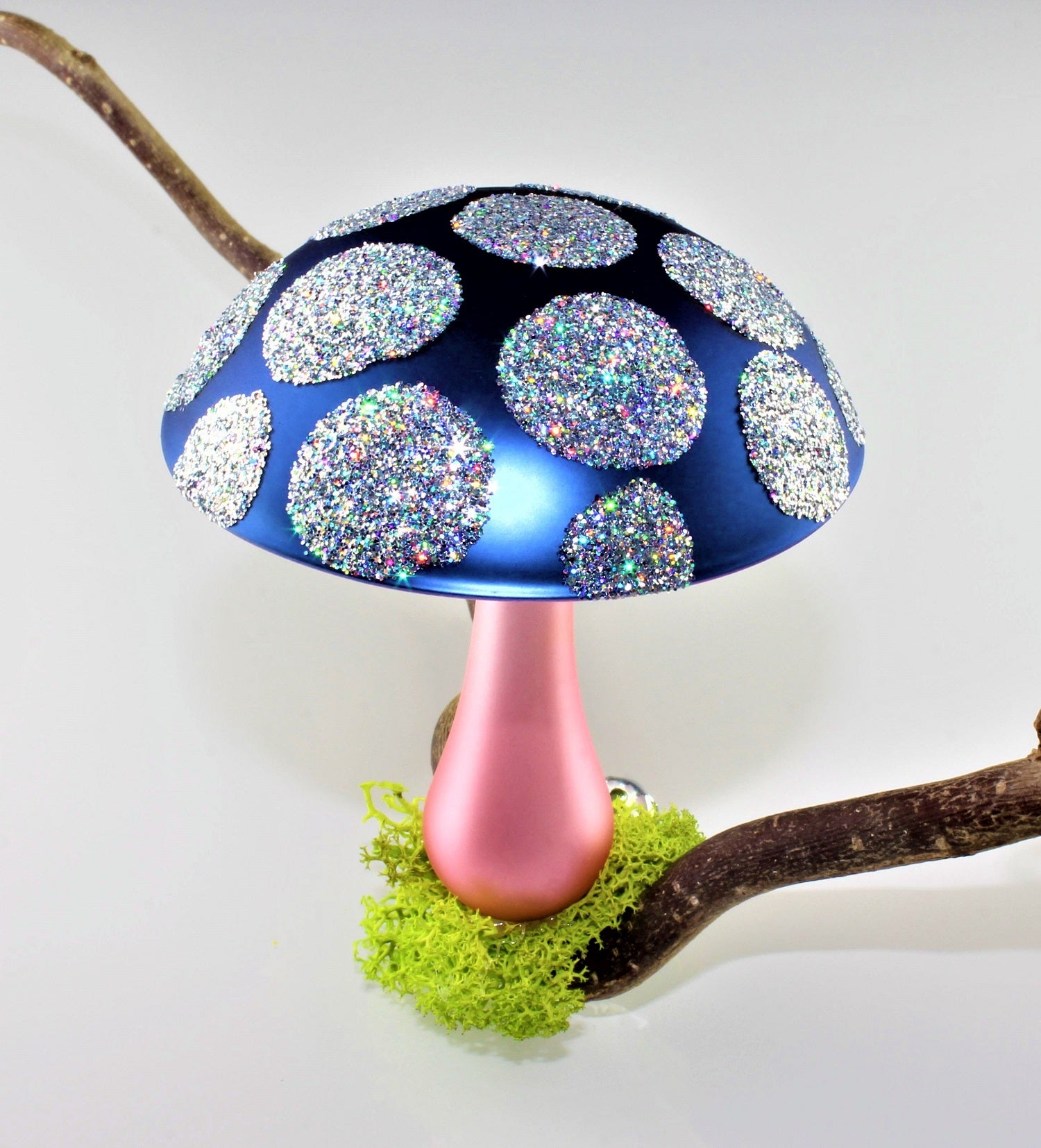 Pilze aus Glas Weihnachten, zum klemmen, Silber matt