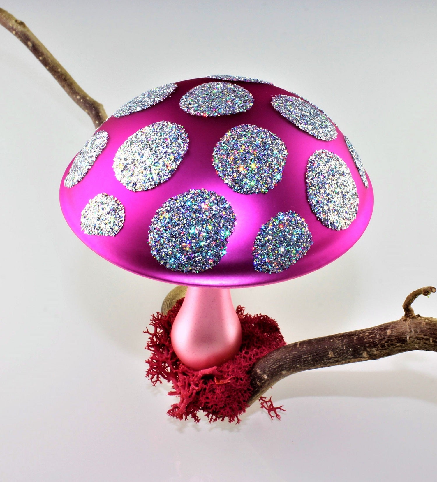 Pilze aus Glas Weihnachten, zum klemmen, Silber matt
