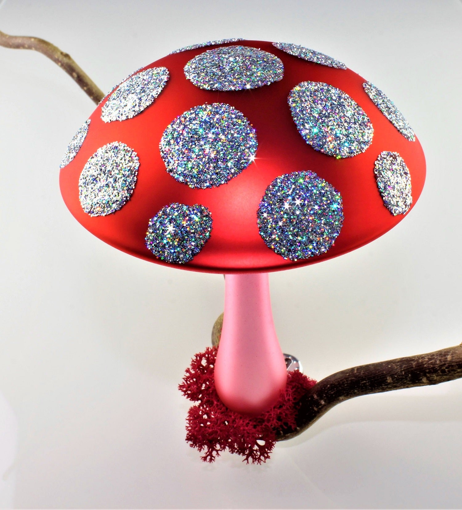 Pilze aus Glas Weihnachten, zum klemmen, Silber matt